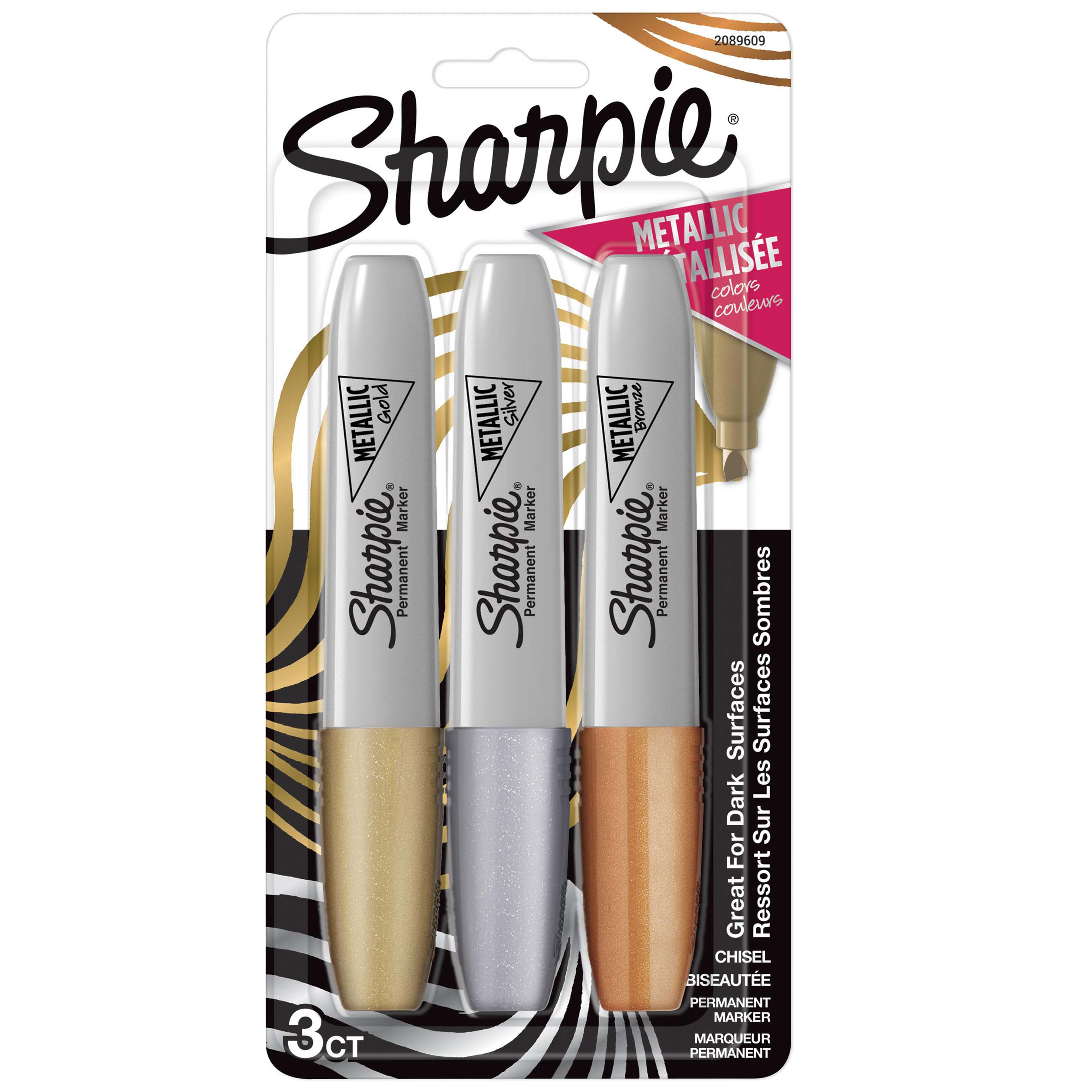Sharpie Metallic Permanent Markers, Chisel Tip, Assorted Colours, 3 Count