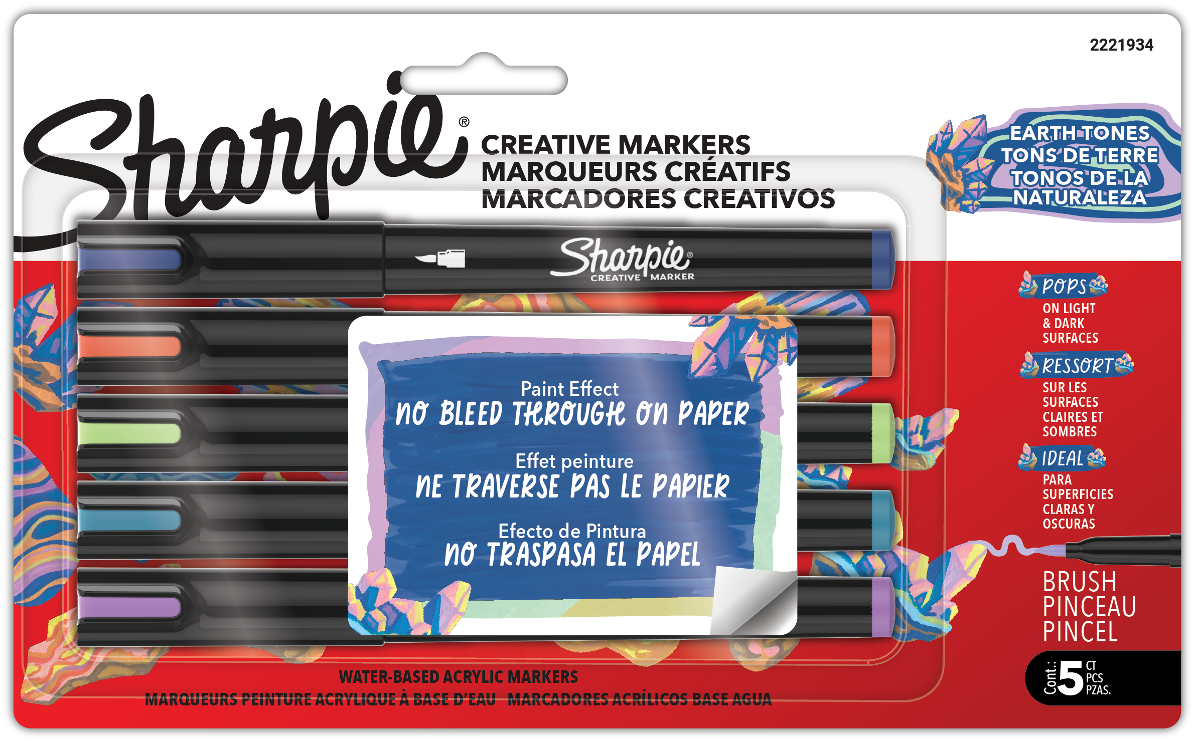 Sharpie Creative Markers, Earth Tones, Water-Based Acrylic Markers, Brush Tip, Assorted Colours, 5 Count