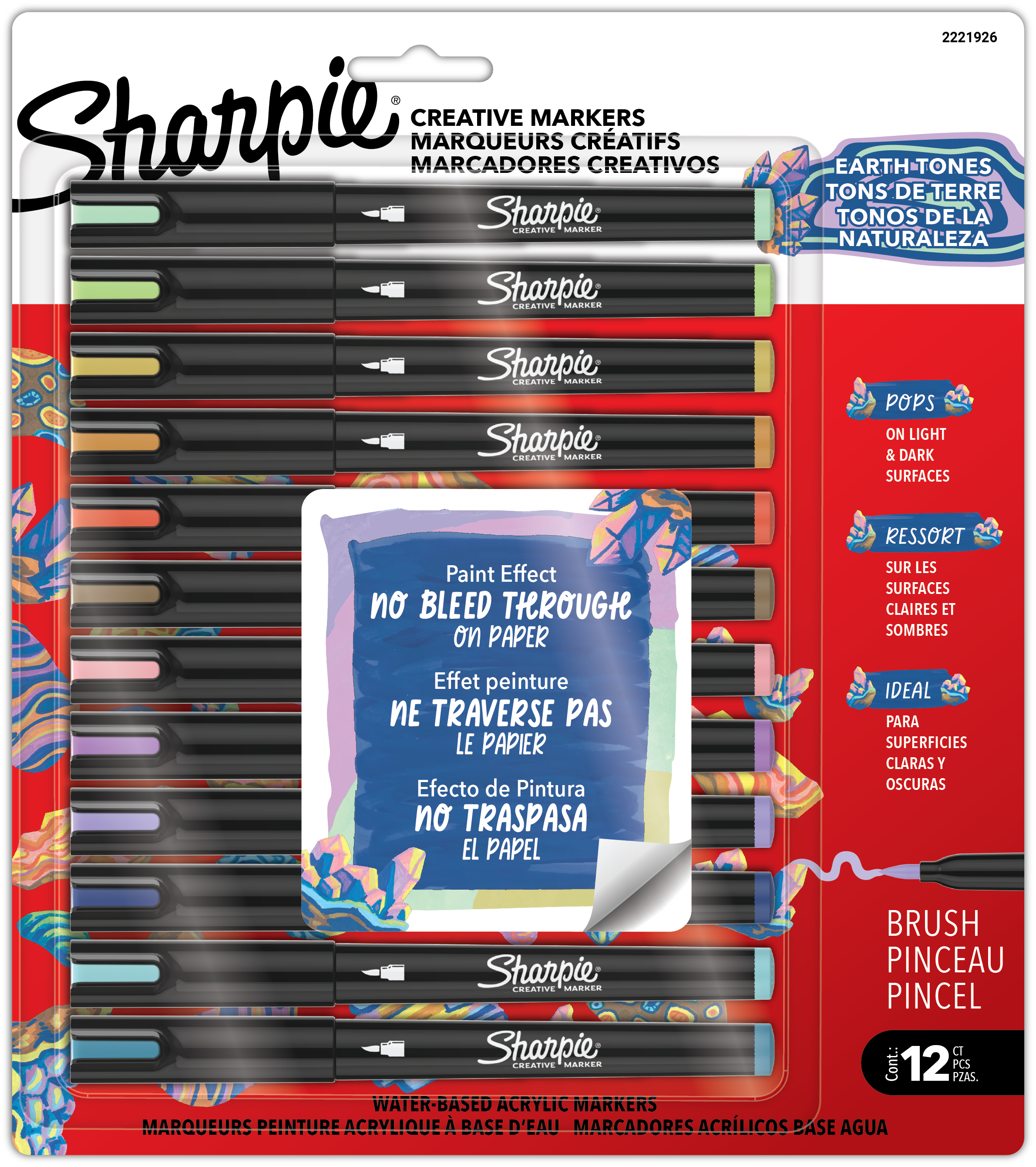 Sharpie Creative Markers, Earth Tones, Water-Based Acrylic Markers, Brush Tip, Assorted Colours, 12 Count
