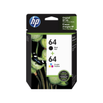 HP 64 Tri-color/Black Ink Crtg Cmbo 2-Pk