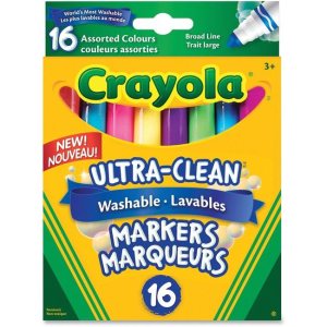 16 Washable Broad Line Markers, Assorted