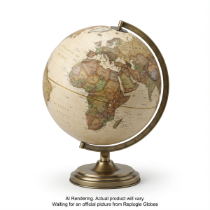 National Geographic Grosvenor 12"/30Cm Diameter Antique Parchment Ocean Desk Globe With Metal Base And Semi- Meridian (English)