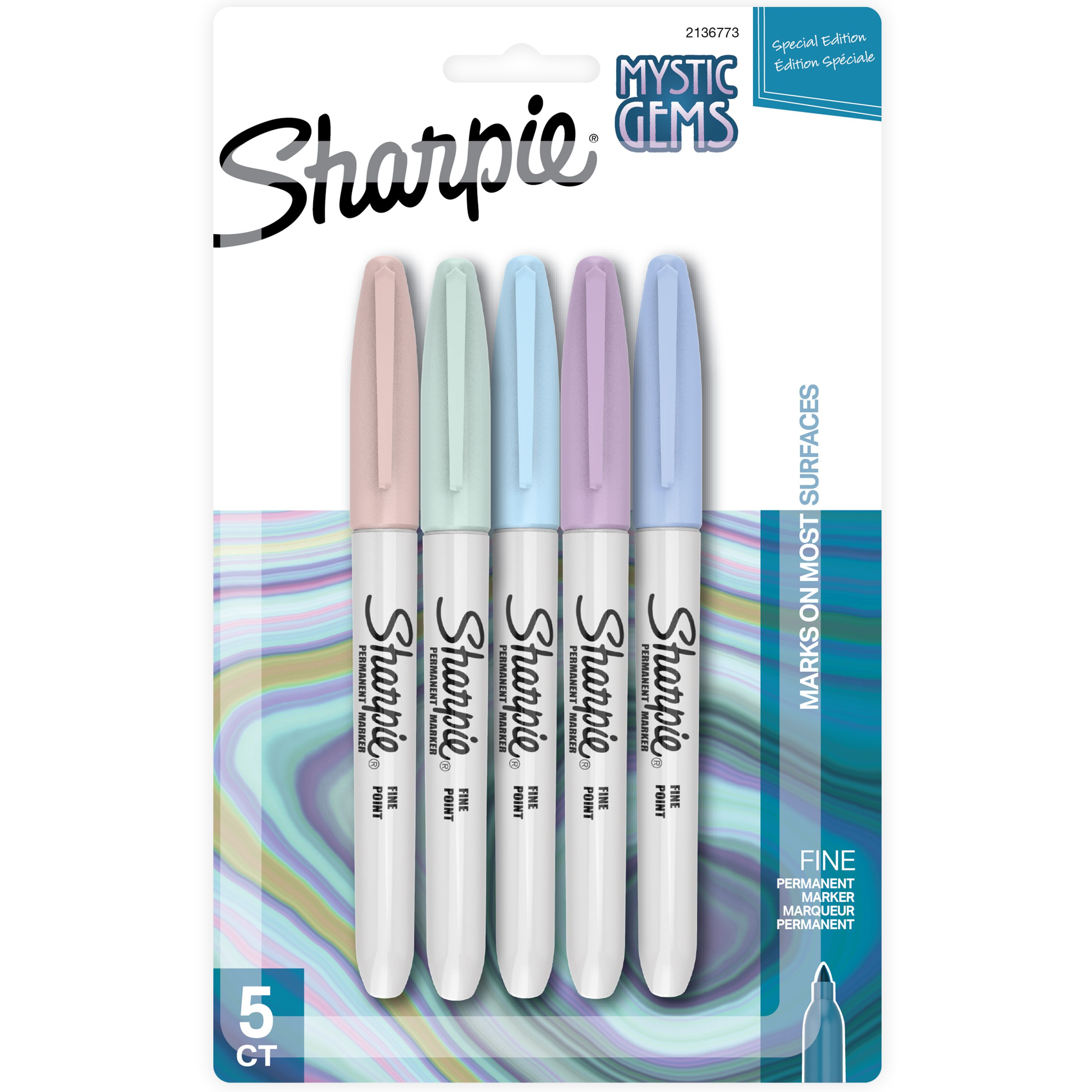 Sharpie Permanent Markers, Mystic Gem Special Edition, Fine Point, Assorted Colours, 5 Count