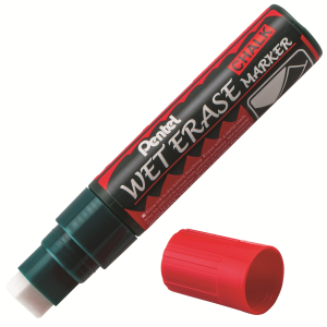 Pentel Arts Wet Erase Chalk Marker, Jumbo Chisel Tip, Red Ink