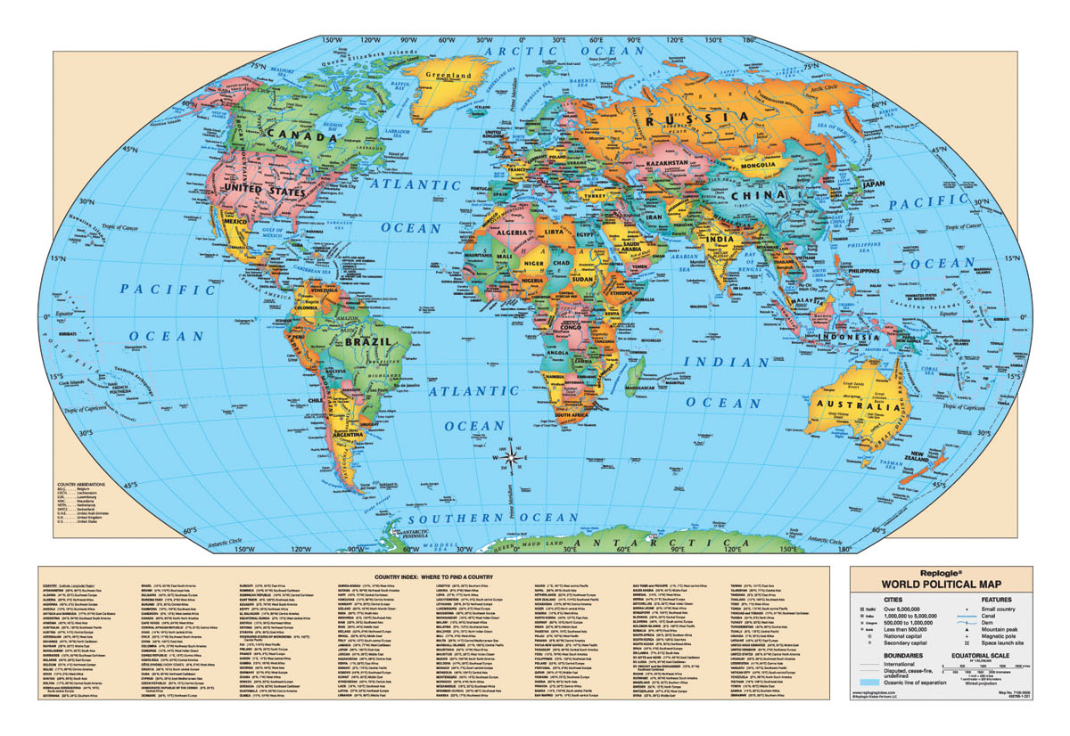 WORLD WALL MAP - 6/1 - Laminated Blue - EN