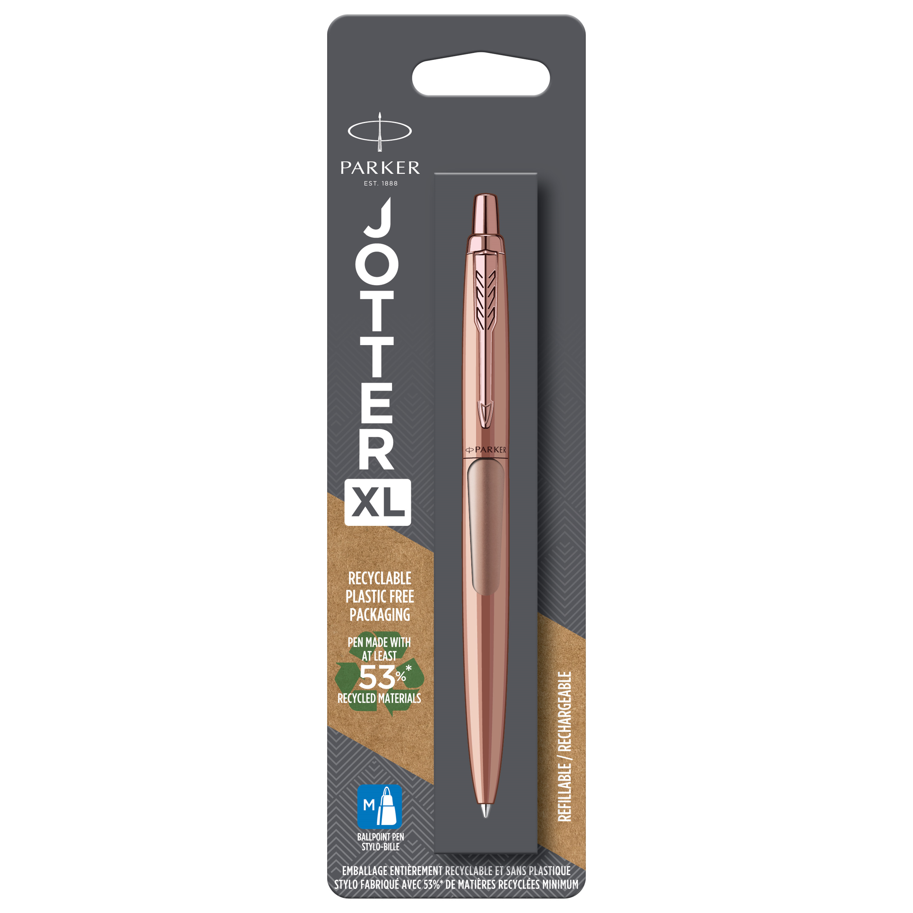 Parker Jotter XL Ballpoint Pen, Monochrome Matte Rose Gold, Medium Point, Blue Ink, Blister Pack
