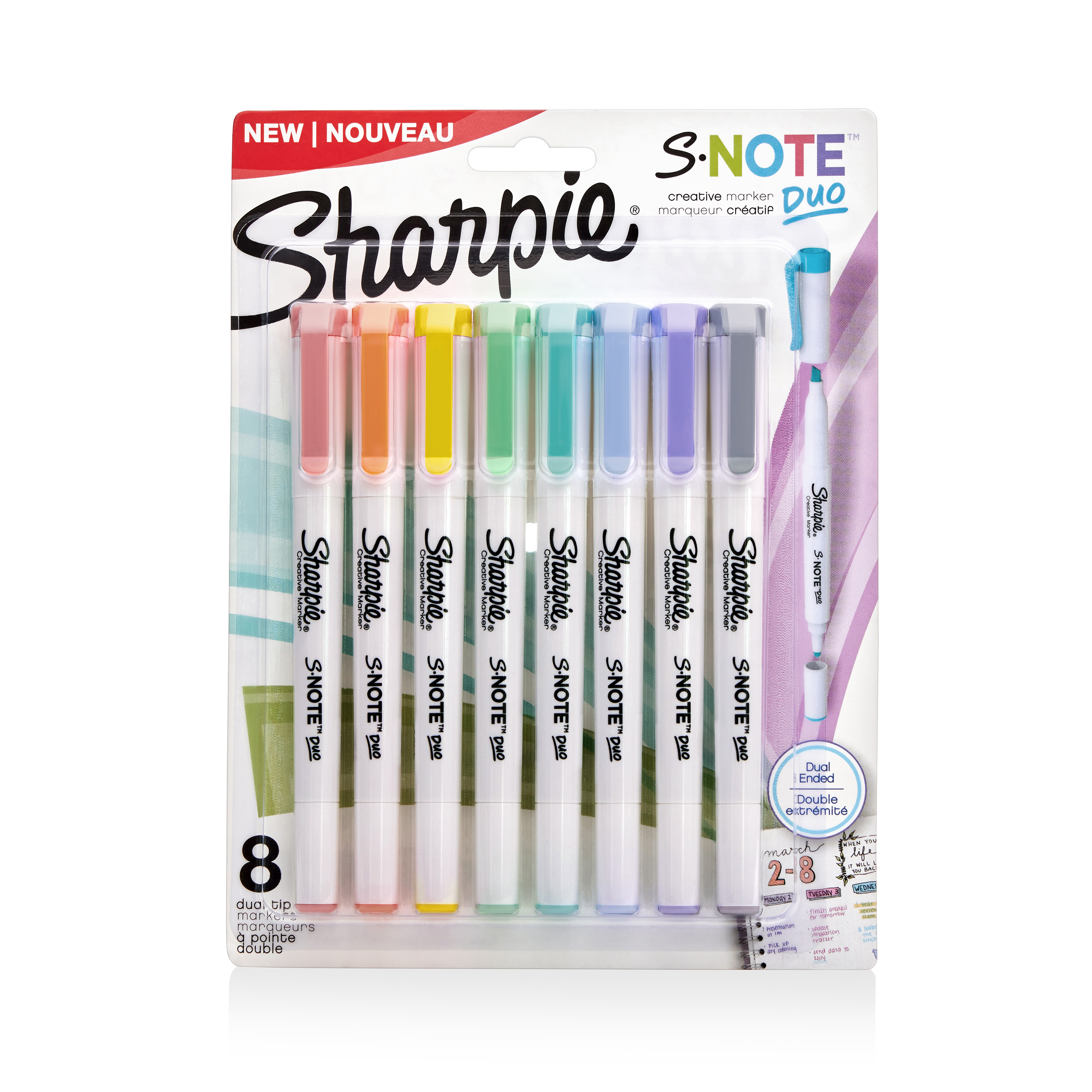 Sharpie S-Note Duo Dual-Ended Creative Markers, Part Highlighter, Part Art Marker, Assorted Colours, Fine and Chisel Tips, 8 Count