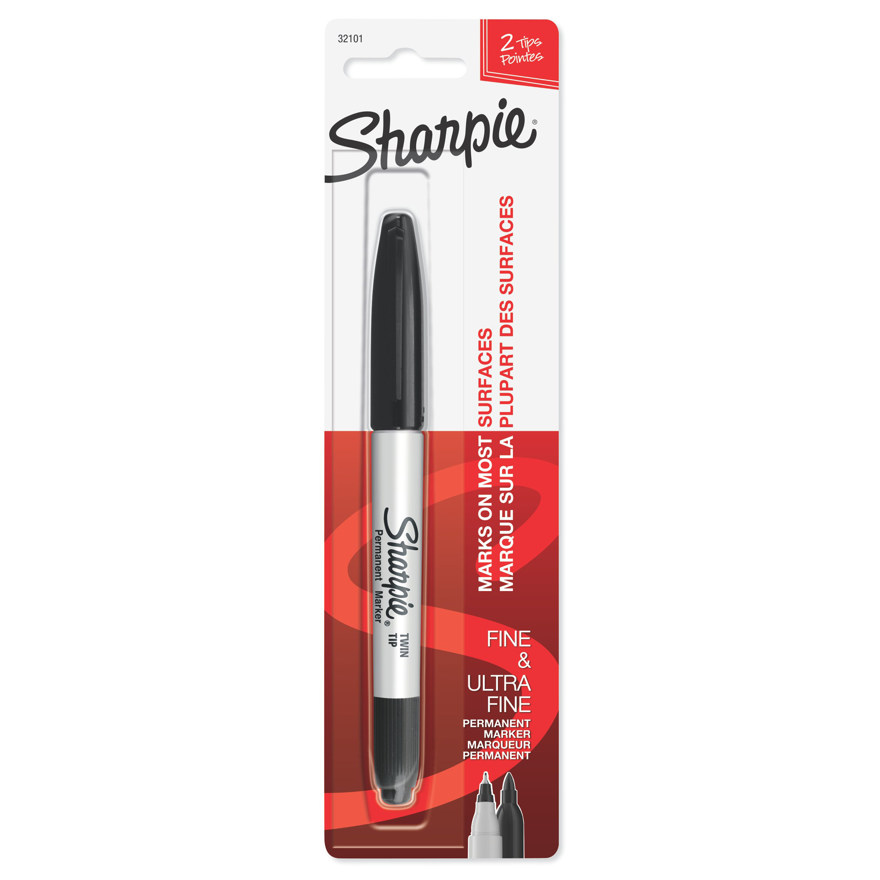 Sharpie Twin Tip Permanent Markers, Fine and Ultra Fine, Black, 1 Count