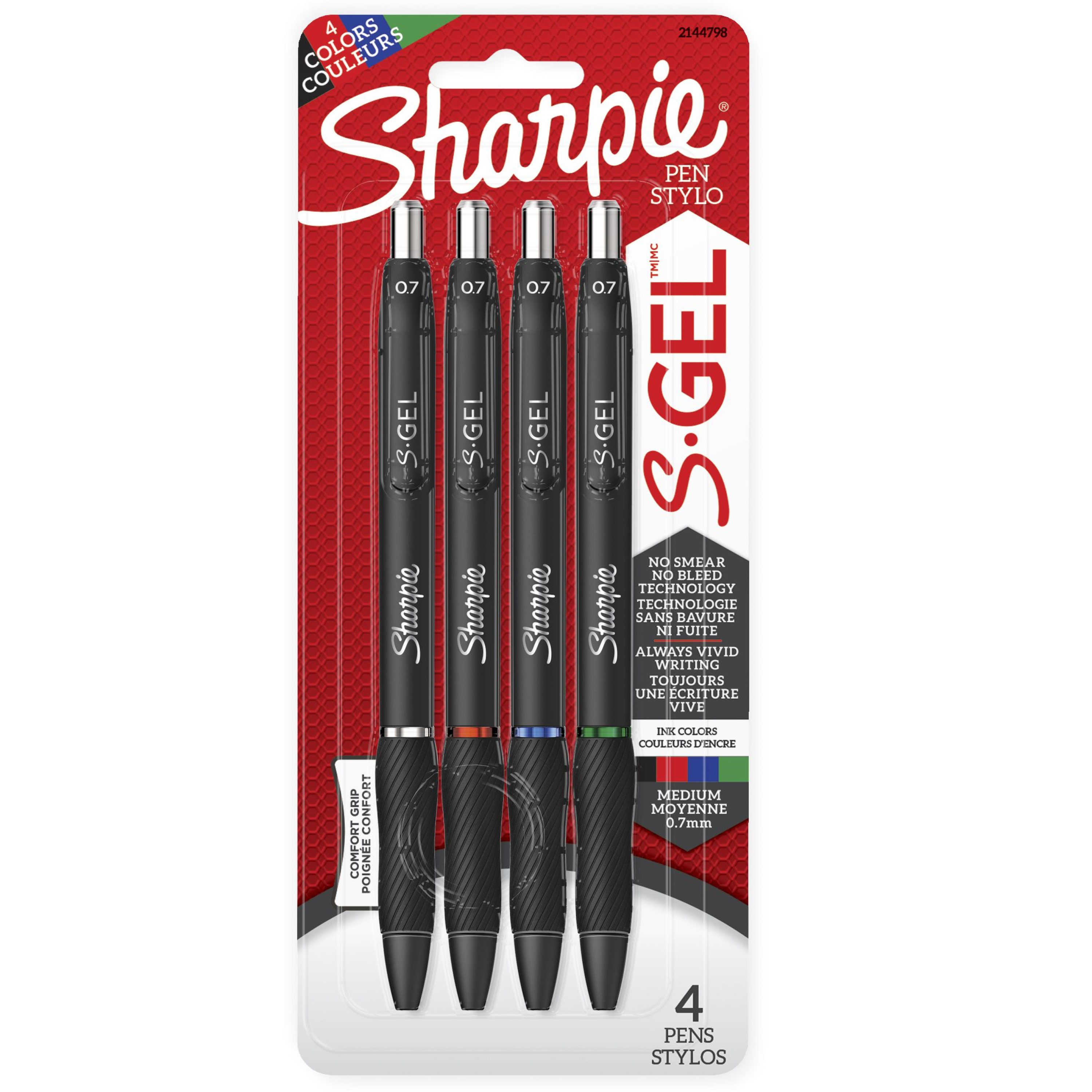 Sharpie S-Gel, Gel Pens, Medium Point (0.7 mm), Assorted Colours, 4 Count