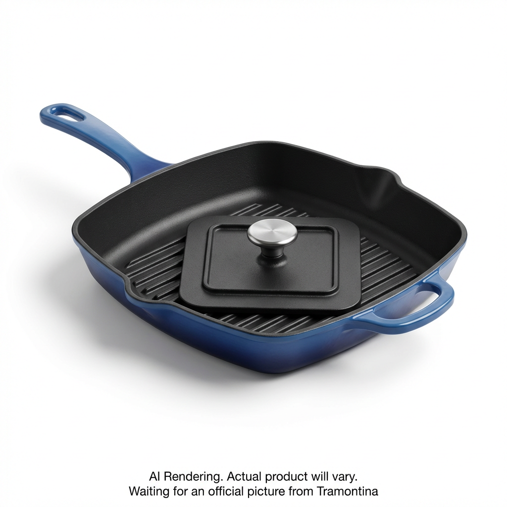 Tramontina Bestow 11 Inch Enameled Cast-Iron Grill Pan with Press, Gradated Cobalt