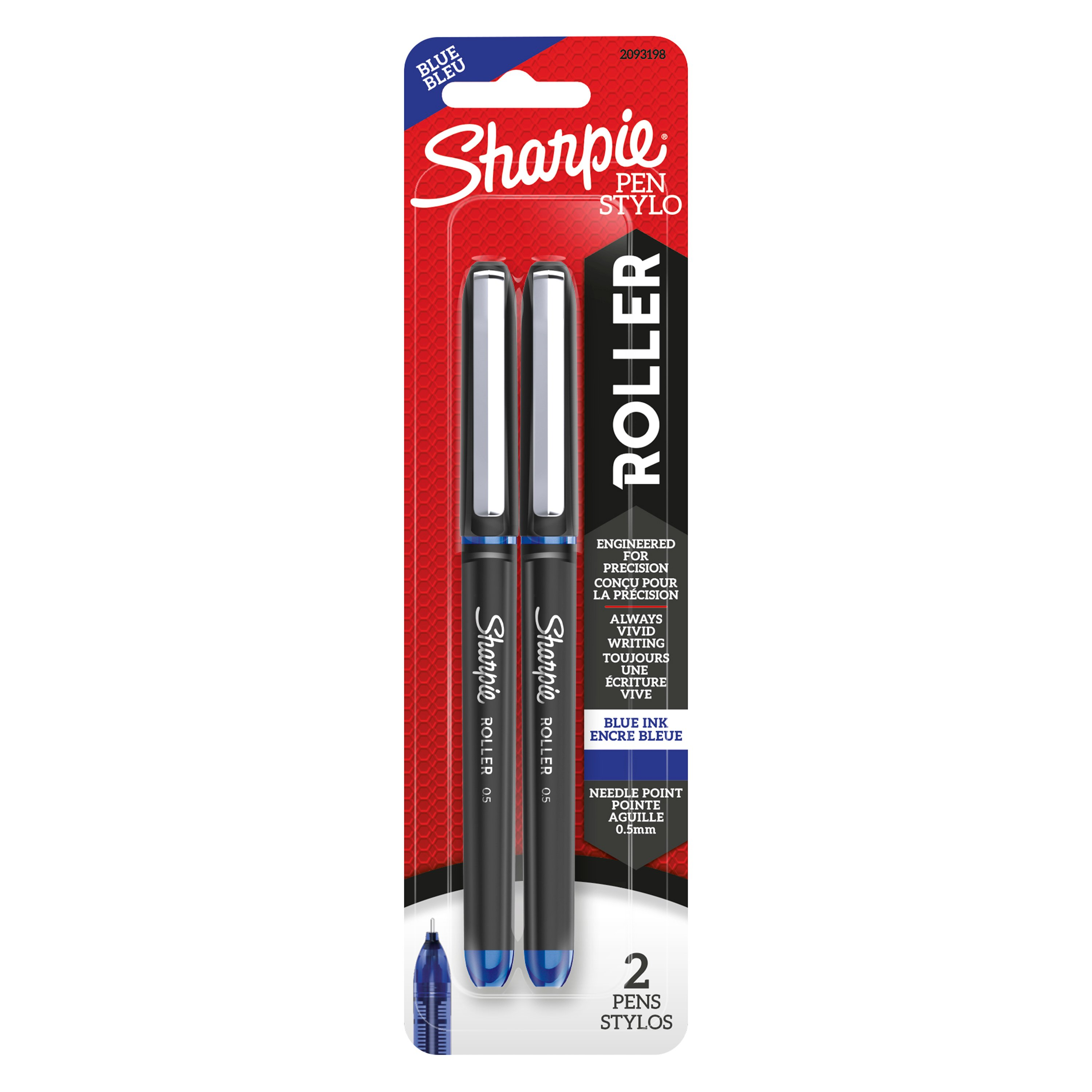 Sharpie Rollerball Pen, Needle Point (0.5 mm) Precision Pen, Blue Ink, 2 Count