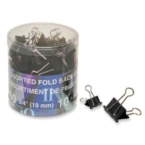 Fold Back Clips 60 Black, Assorted Sizes - 50 x 3/4" (19mm), 10 x 1-1/4" (32mm) / Pince-notes 60 noires, tailles vari?es - 50 x 3/4 po, 10 x 1-1/4 po