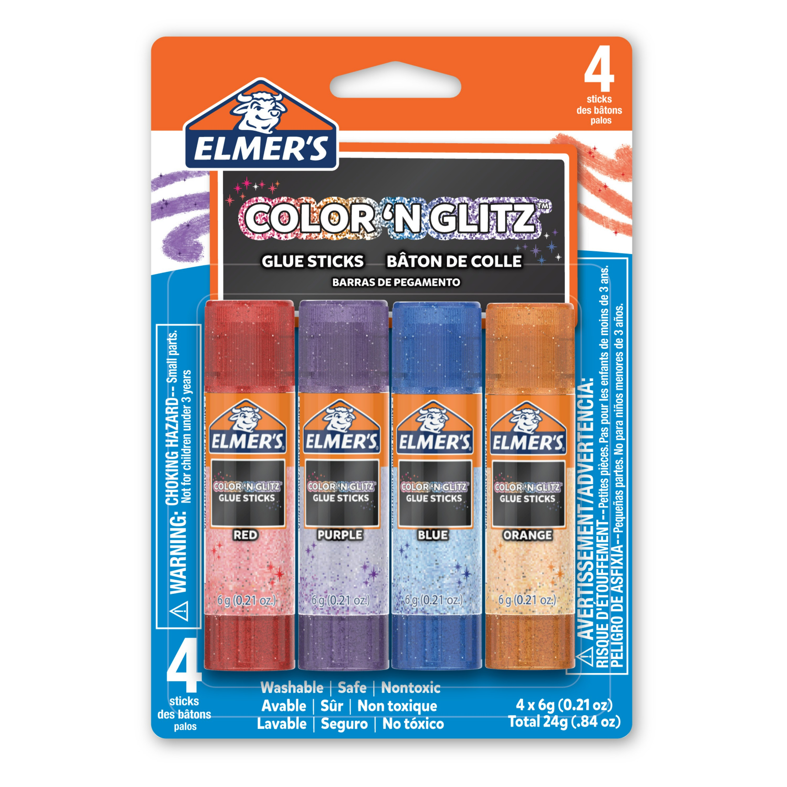 Elmer?s Colour 'n Glitz Glue Sticks Variety Pack, Washable, Assorted Colours, 6 Grams, 4 Count