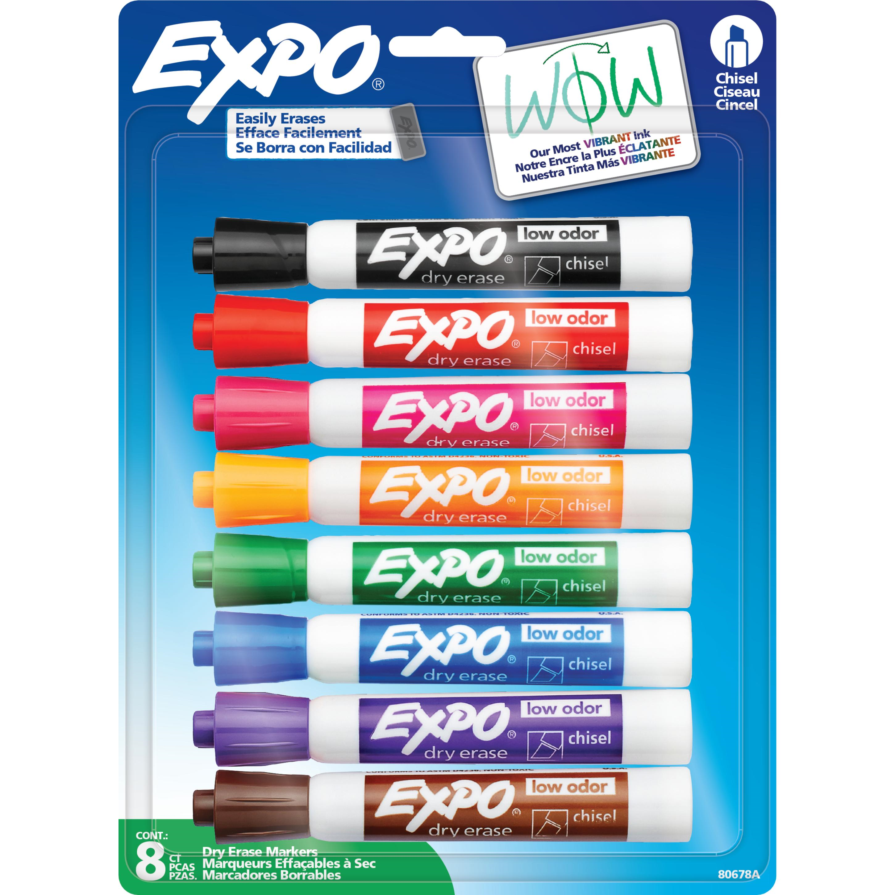 EXPO Dry Erase Markers, Low Odour Ink, Assorted Colours, Chisel Tip, 8 Count