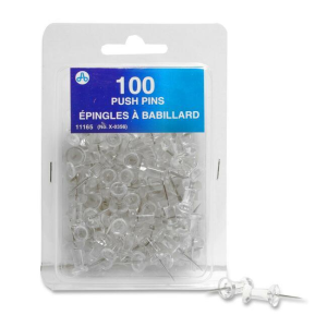 Push Pins Clear, 100/Box / Transparent 100 par bo?te