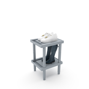 (CUSMA form attached) Rakabot LOCKER 2 tier locker water and mud collecting shoe and boot rack. Stores 2 pairs. Stackable to 4 tier. No dripping.  Sturdy plastic easy to clean. Light grey color. Made In Canada Invention.