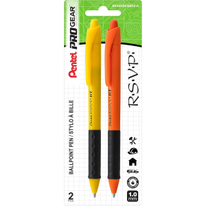 R.S.V.P. Safety Colour Barrel Ballpoint Pen Retractable, Black Ink, 2PC Pack