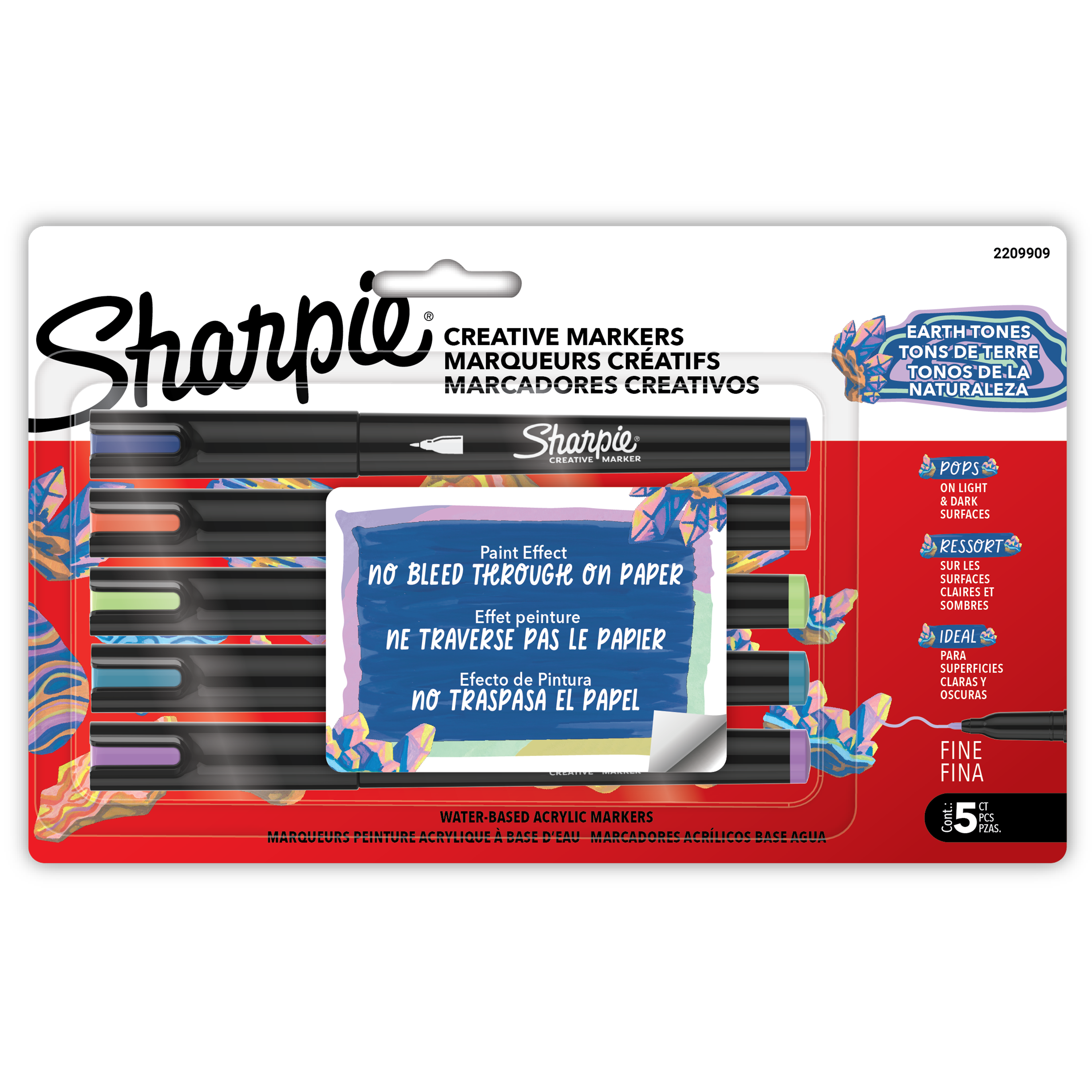 Sharpie Creative Markers, Earth Tones, Water-Based Acrylic Paint Markers, Fine Tip, 5 Count