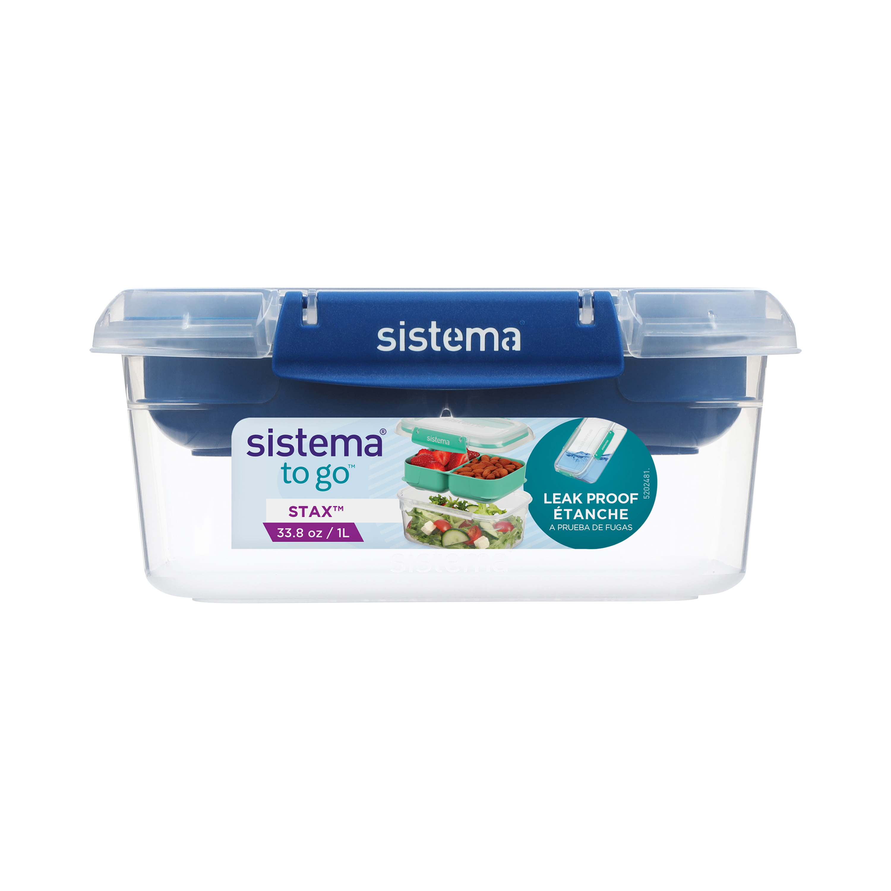 Sistema To Go Stax Leakproof Food Storage Container, 1 L, Airtight, Stackable, Easy Locking Clips, Blue OR Teal (Colour Not Selectable), 1 Pack