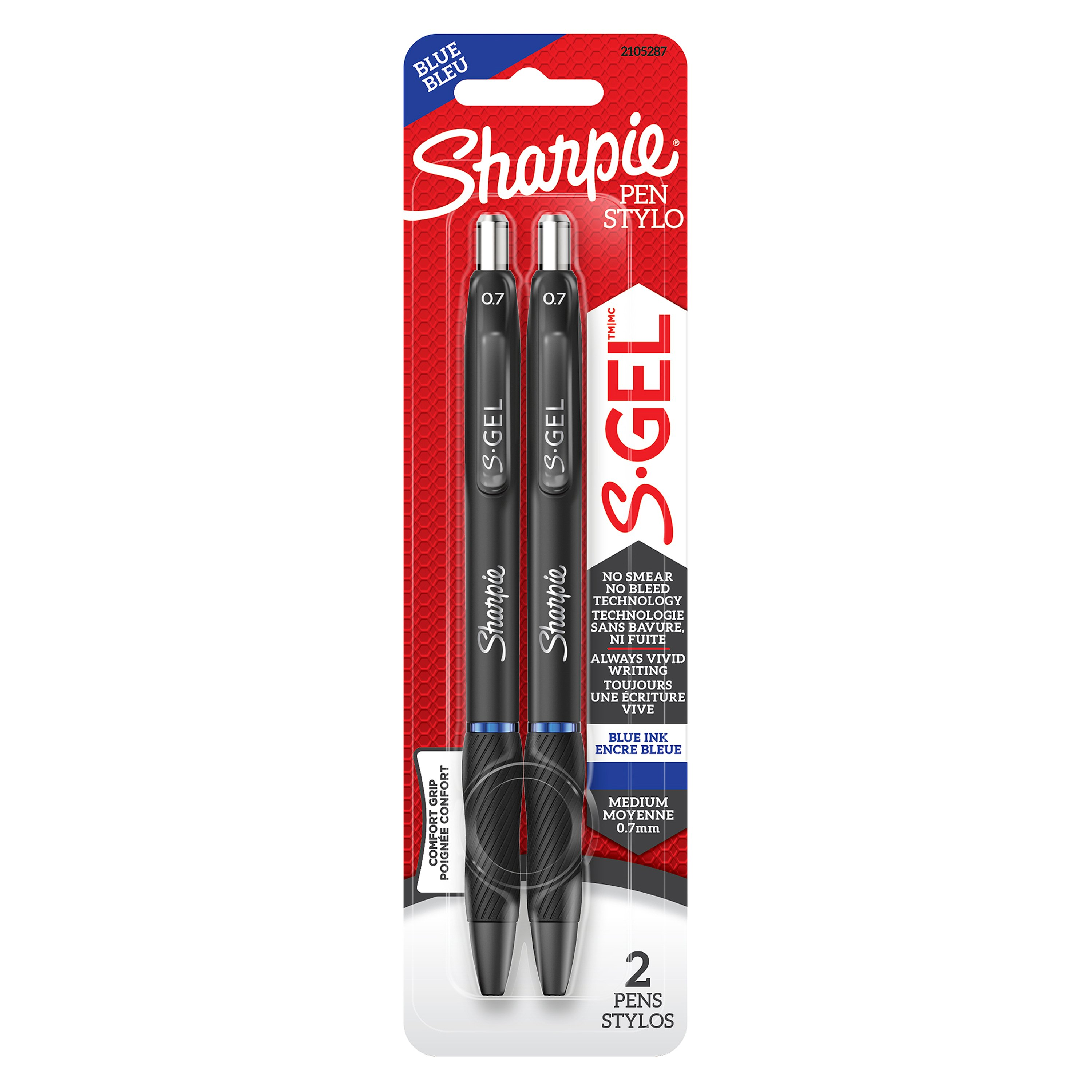 Sharpie S-Gel, Gel Pens, Medium Point (0.7 mm), Blue Ink Gel Pen, 2 Count