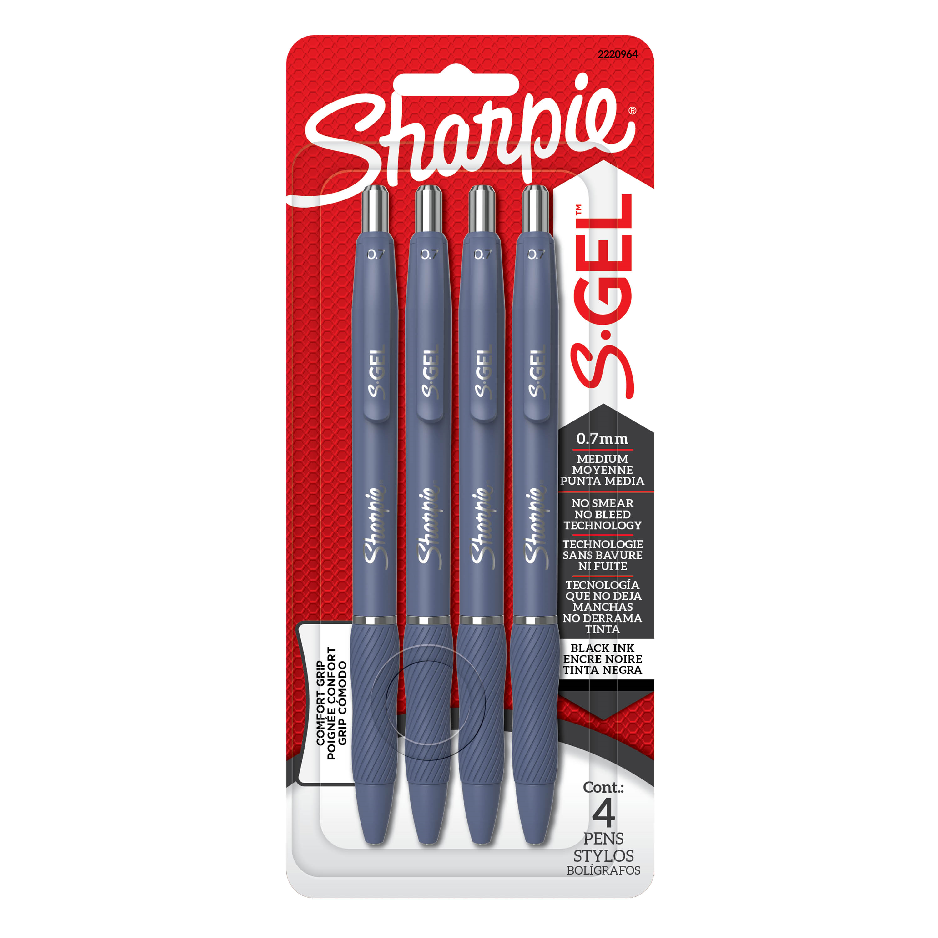 Sharpie 2220964 S-Gel Moonlit Midnight ? Stylo Gel R?tractable ? Pointe Moyenne 0,7 mm, Noir, Paquet de 4