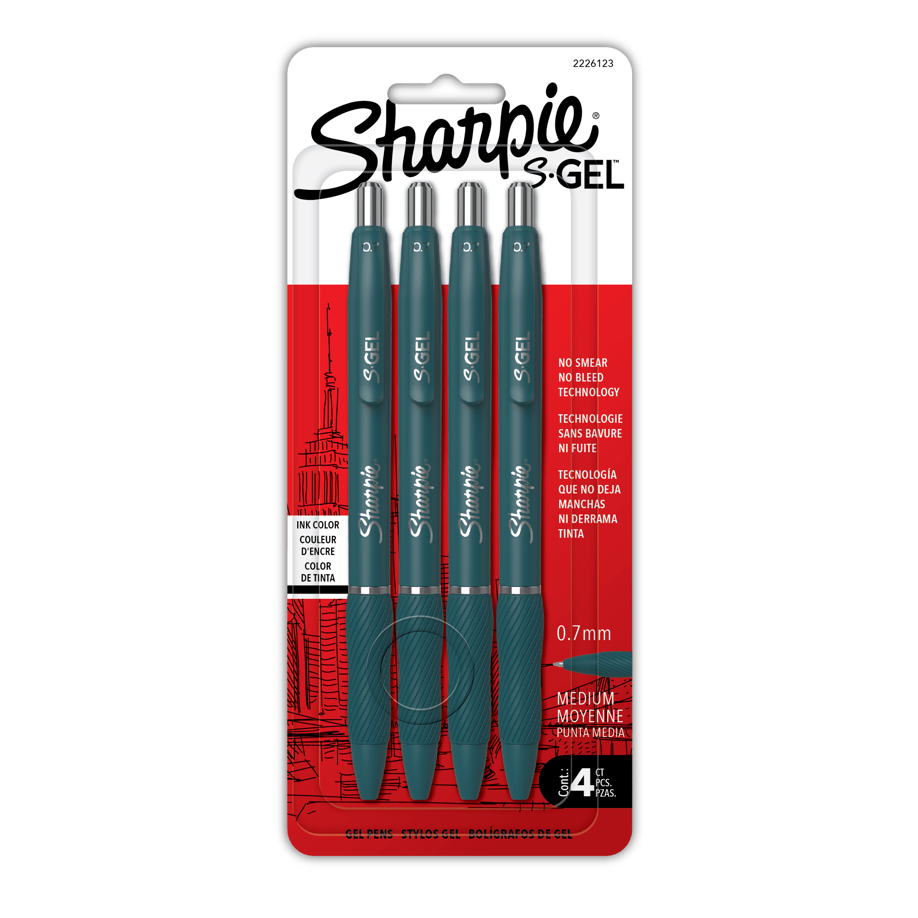 Sharpie S-Gel, Gel Pens, Medium Point (0.7mm), Teal Crush Barrel, Black Ink, 4 Count