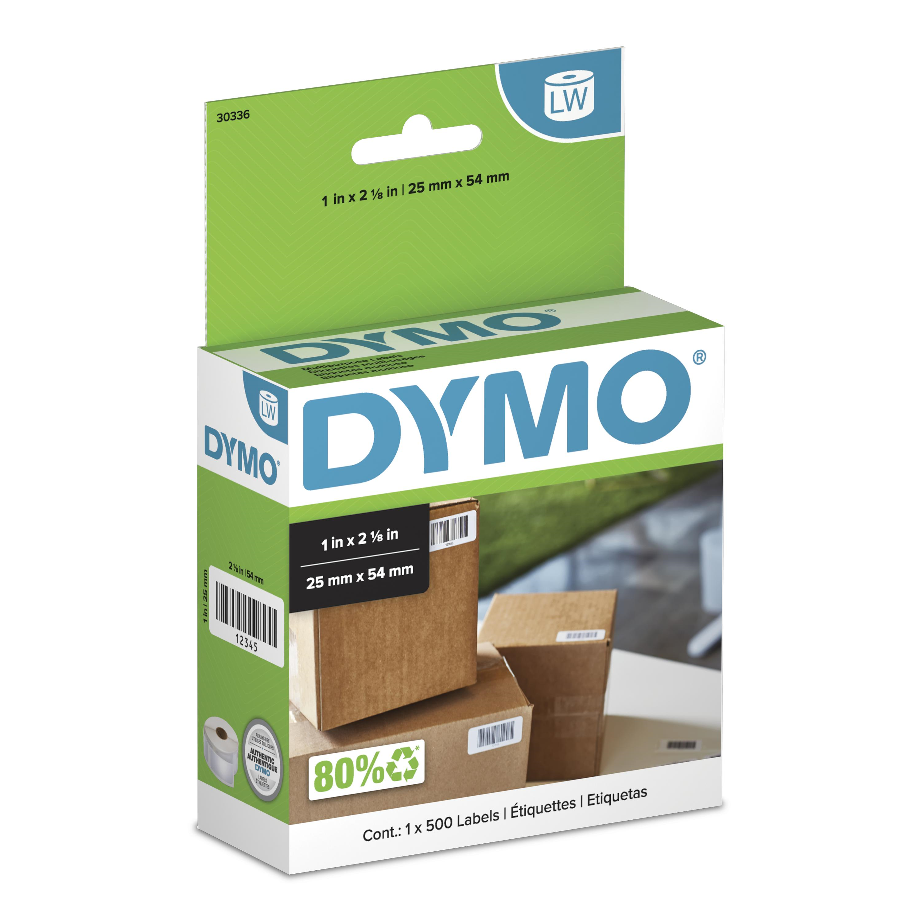 DYMO Authentic LW Multi-Purpose Labels, DYMO Labels for LabelWriter Printers, Great for Barcodes, 1" x 2-1/8", 1 Roll of 500