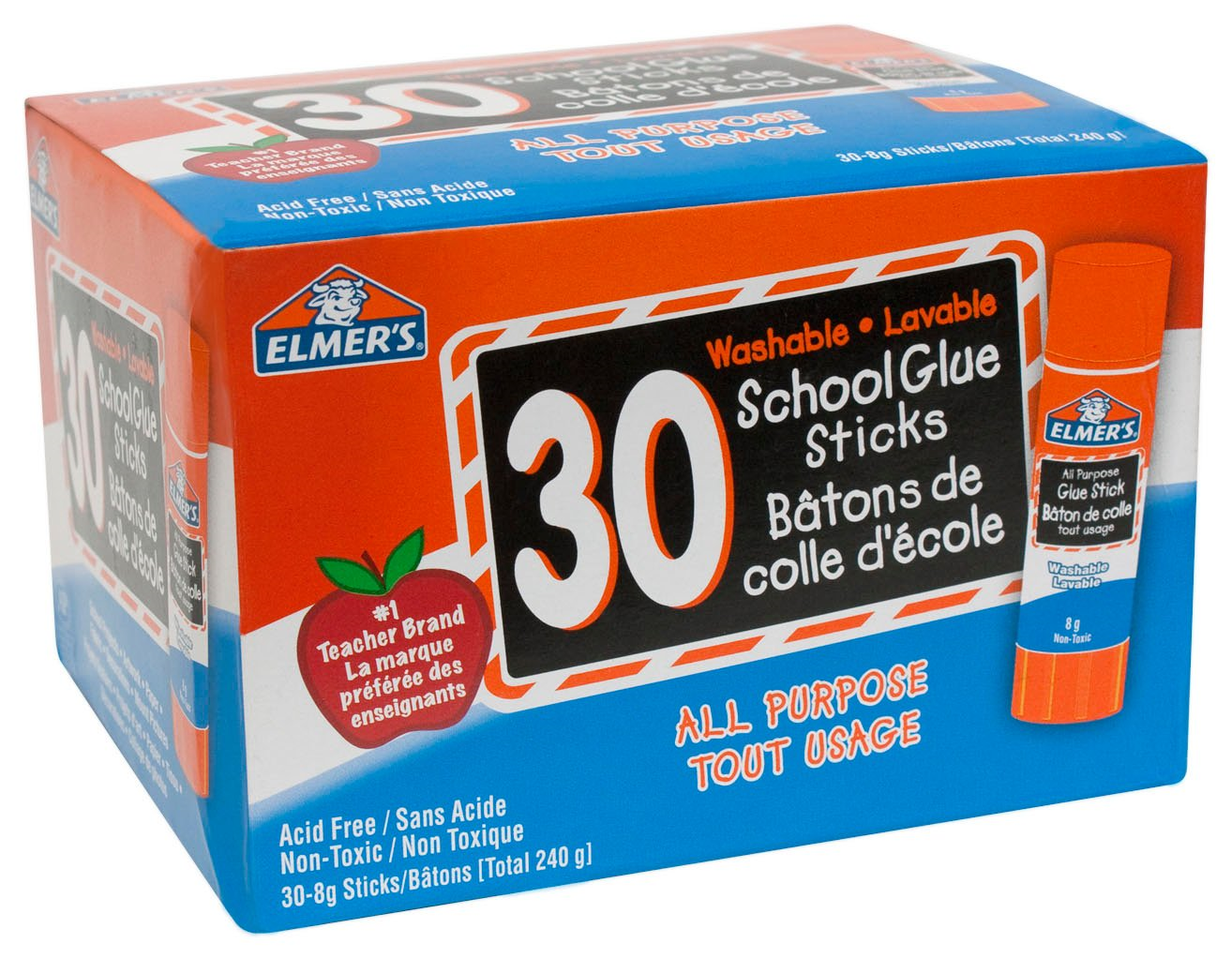 Elmer's School Glue Sticks, All-Purpose, Washable, Non-Toxic, 8 g, 30 Count