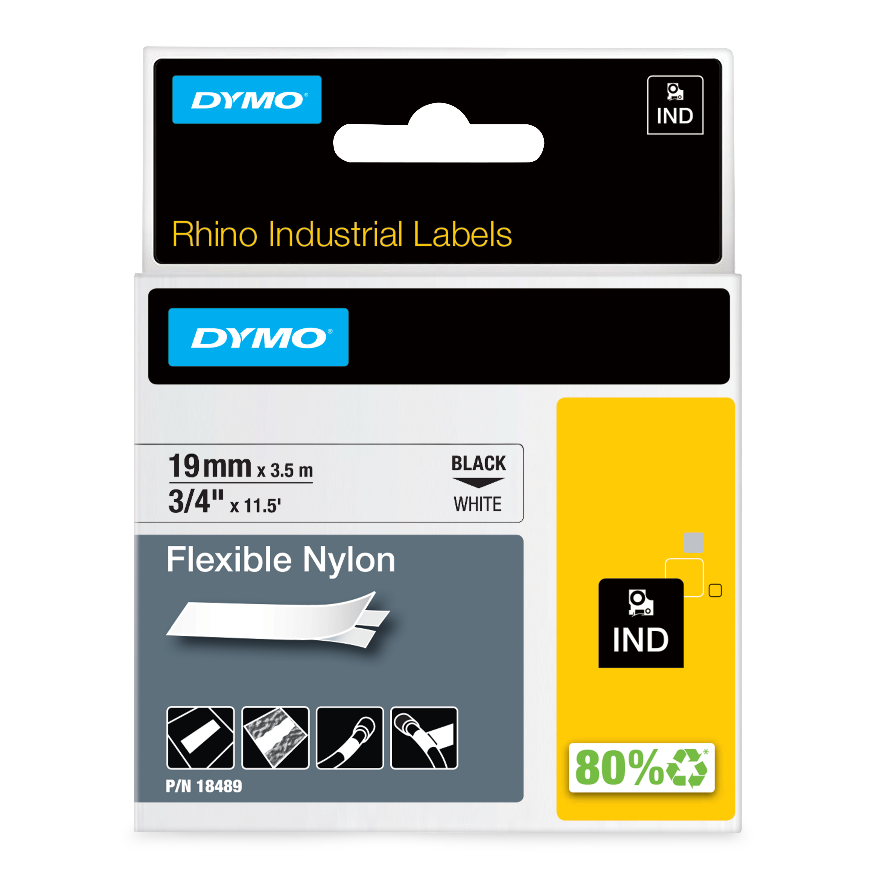 Rhino 3/4" White Flex Nylon Label- 19Mm