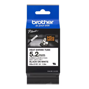 Brother HSE211E Black on White Heat Shrink Tube Label 5.2 mm x 1.5 m