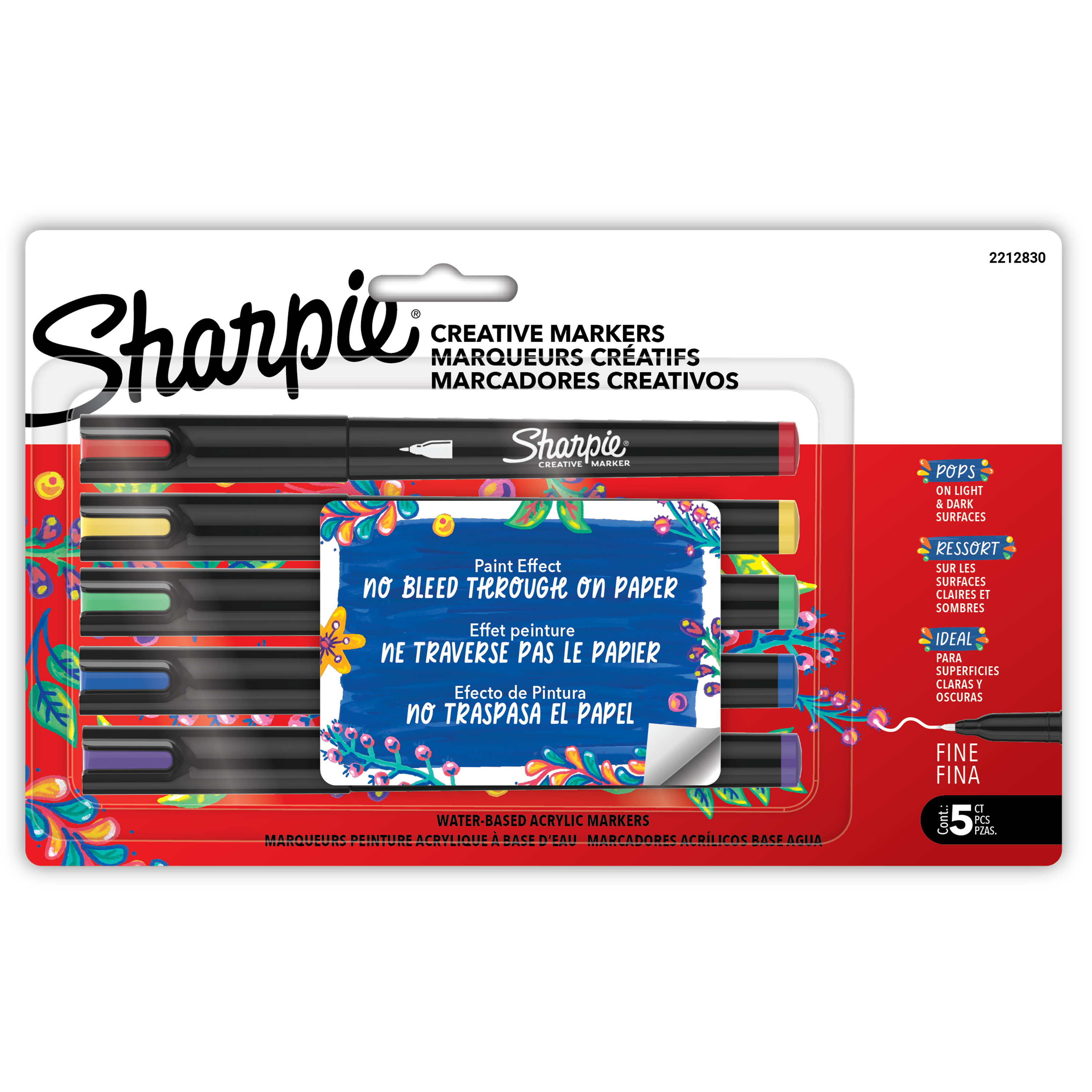 Sharpie Creative Markers, Water-Based Acrylic Paint Markers, Fine Tip, Assorted, 5 Count