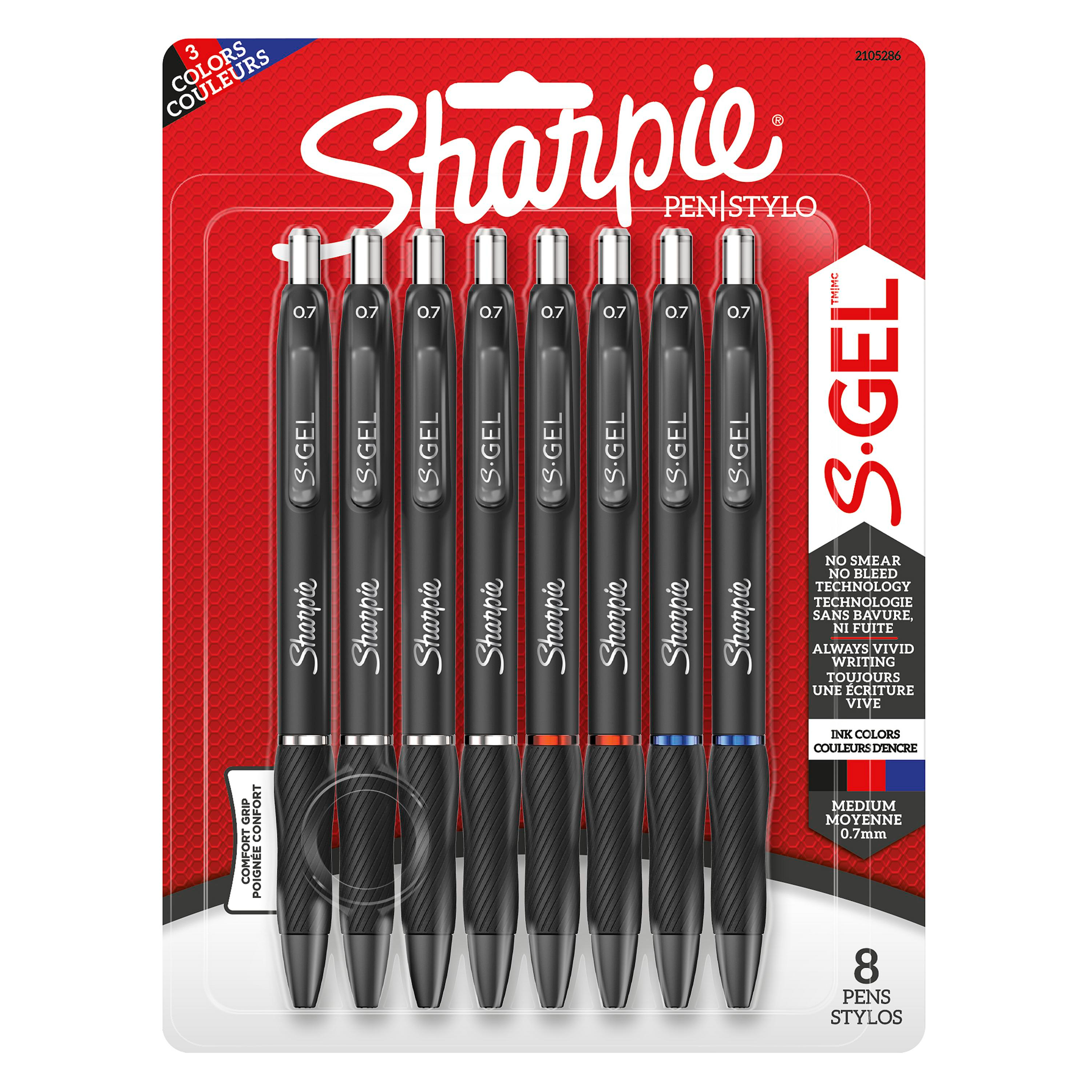 Sharpie S-Gel, Gel Pens, Medium Point (0.7 mm), Assorted Colours, 8 Count