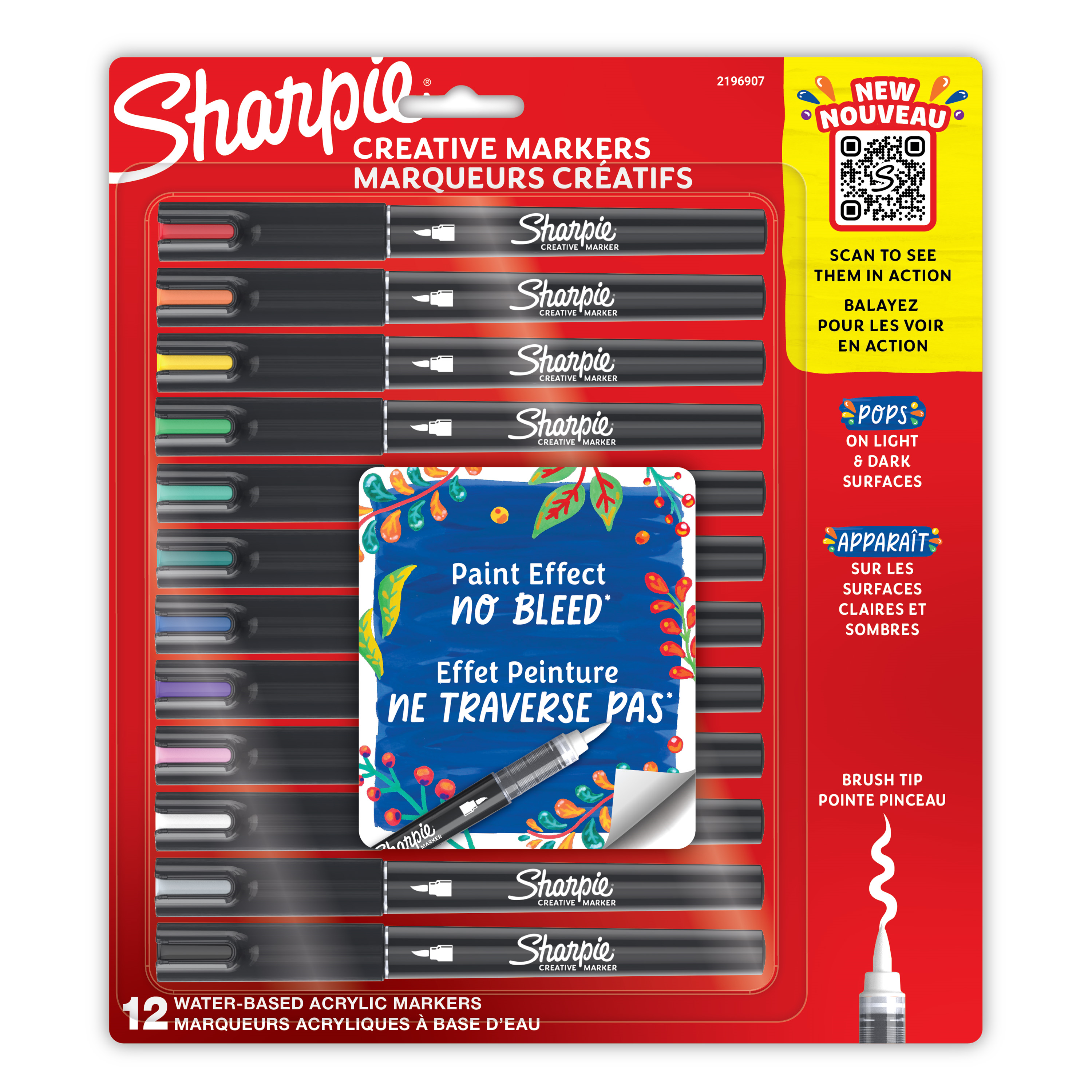 Sharpie Creative Markers, Water-Based Acrylic Markers, Brush Tip, Assorted Colours, 12 Count