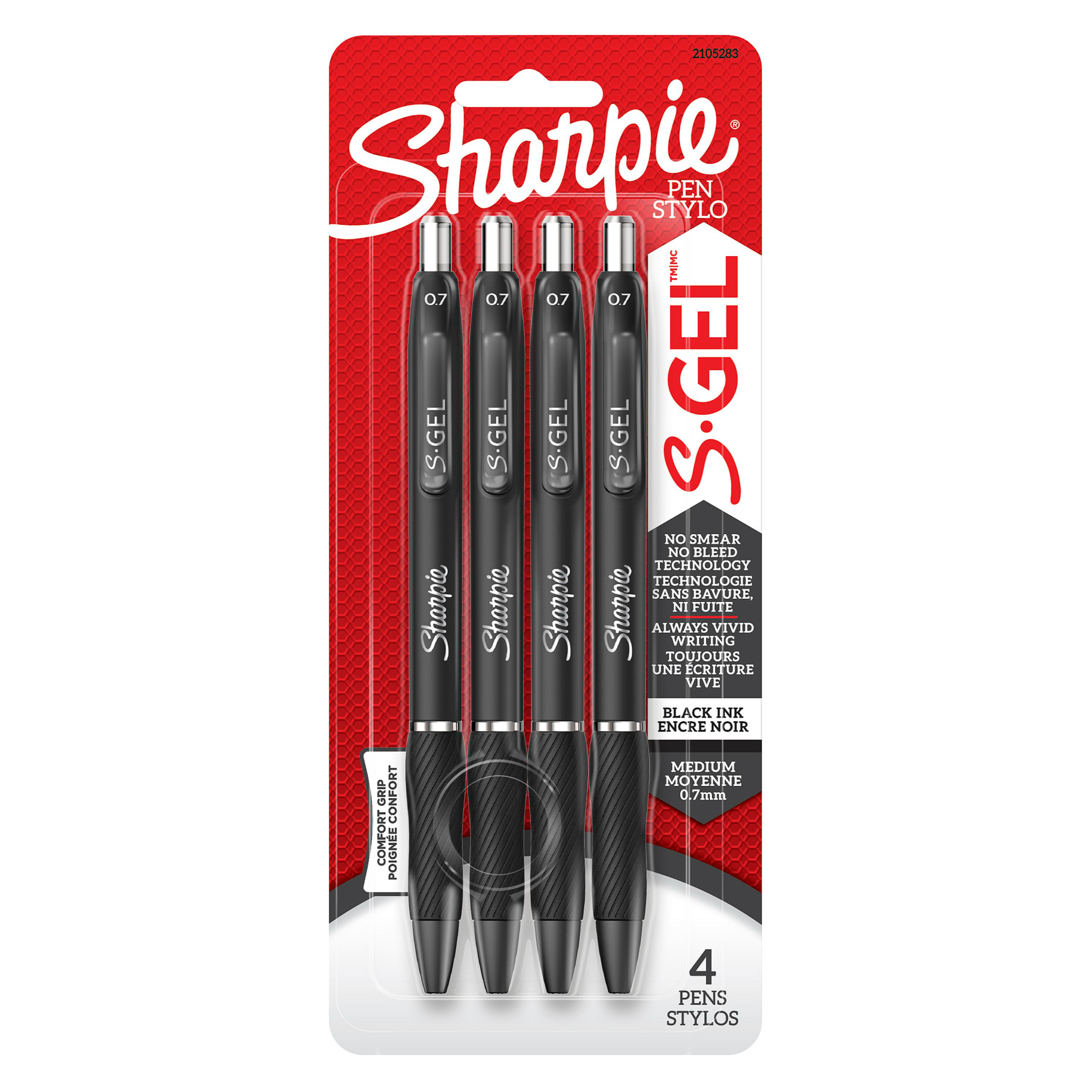 Sharpie S-Gel, Gel Pens, Medium Point (0.7 mm), Black Gel Ink Pens, 4 Count
