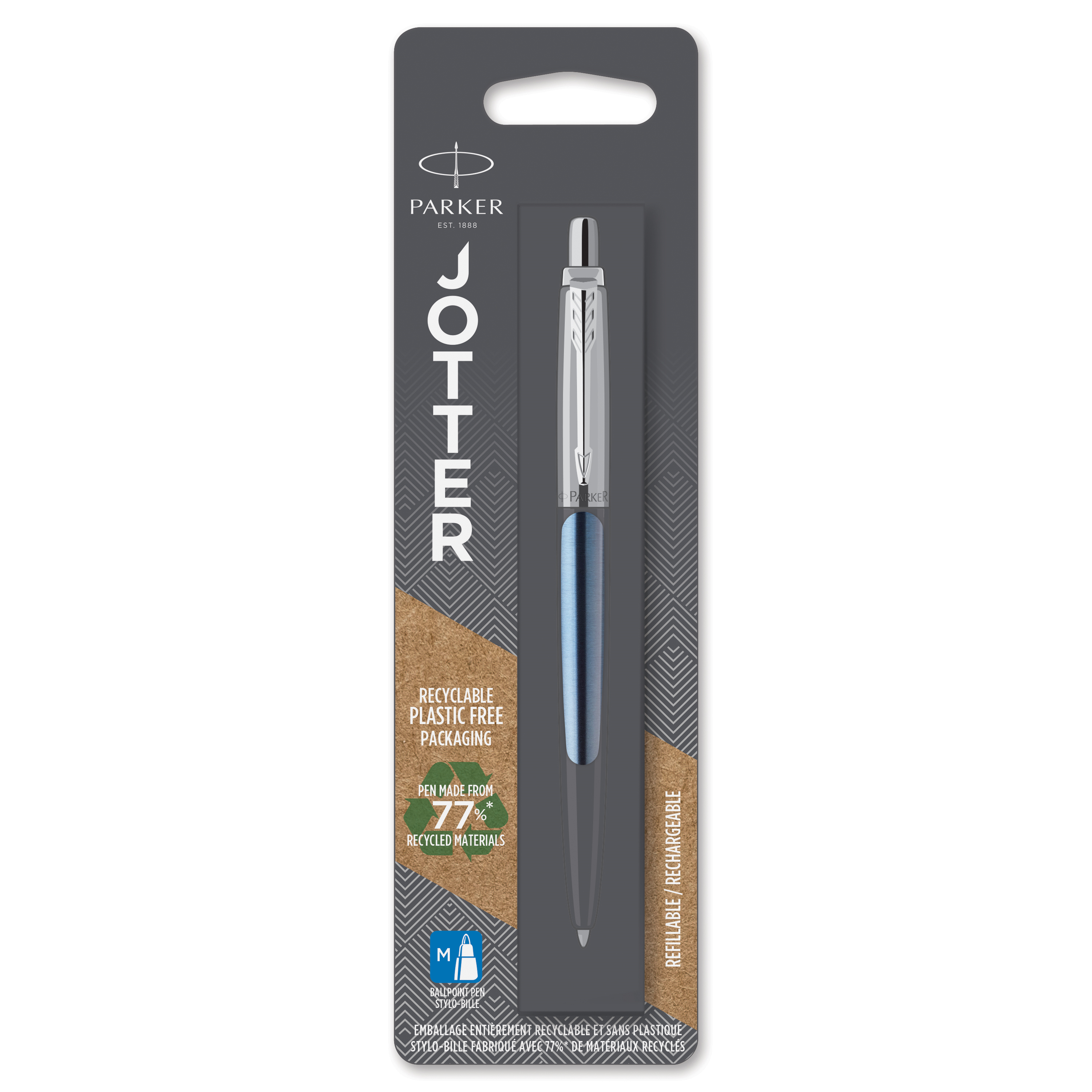 Parker Jotter Ballpoint Pen, Waterloo Blue, Medium Point Blue Ink