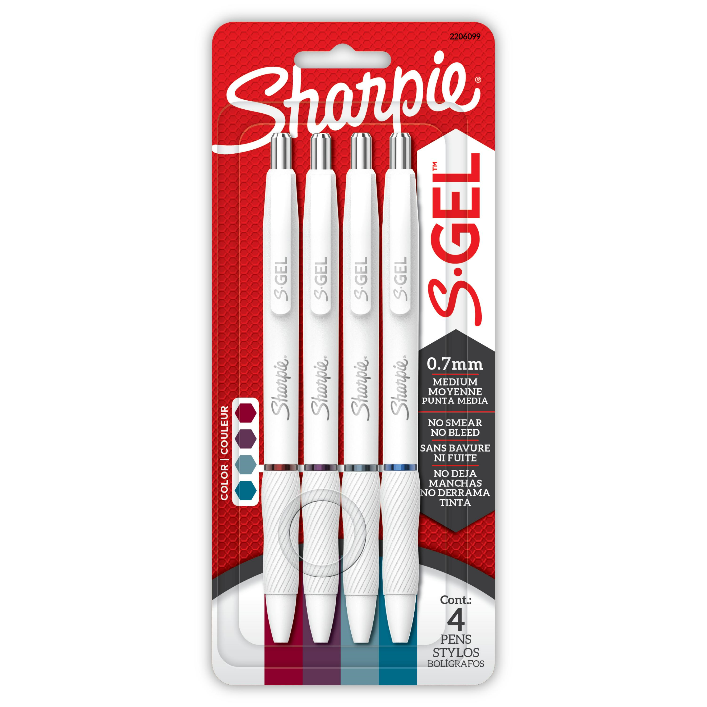 Sharpie S-Gel Pens, Fashion Barrel Gel Pens, Pearl White Body, Medium (0.7mm) Point, Bold Jewel Colour Assortment, 4 Count