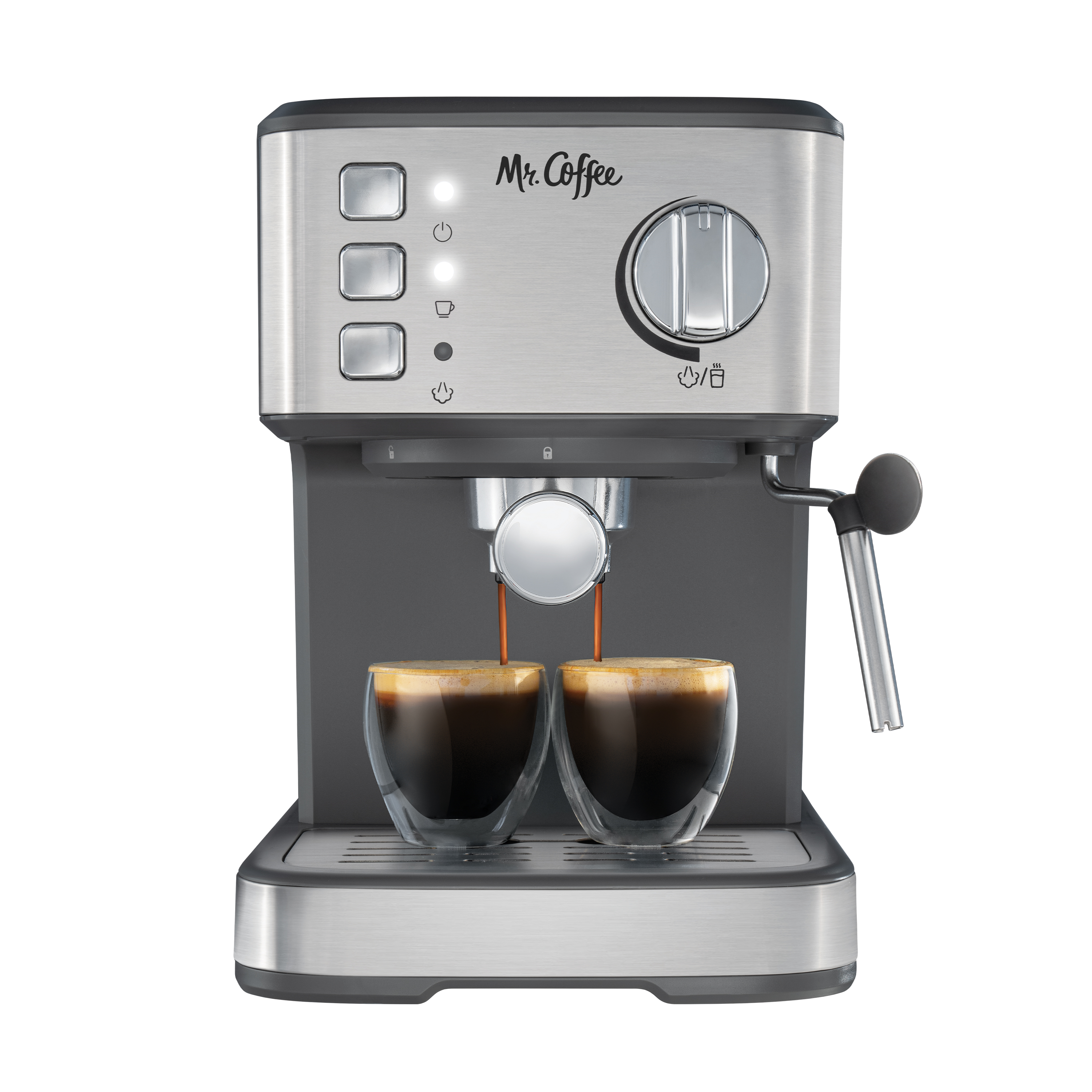 Mr. Coffee Compact Espresso Maker, Espresso Machine With Steam Wand, 15-Bar Pump Automatic Espresso Machine