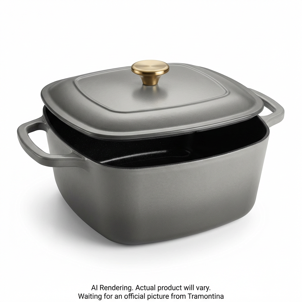 Tramontina Prisma 7 Quart Enameled Cast Iron Covered Square Dutch Oven, Satin Gray