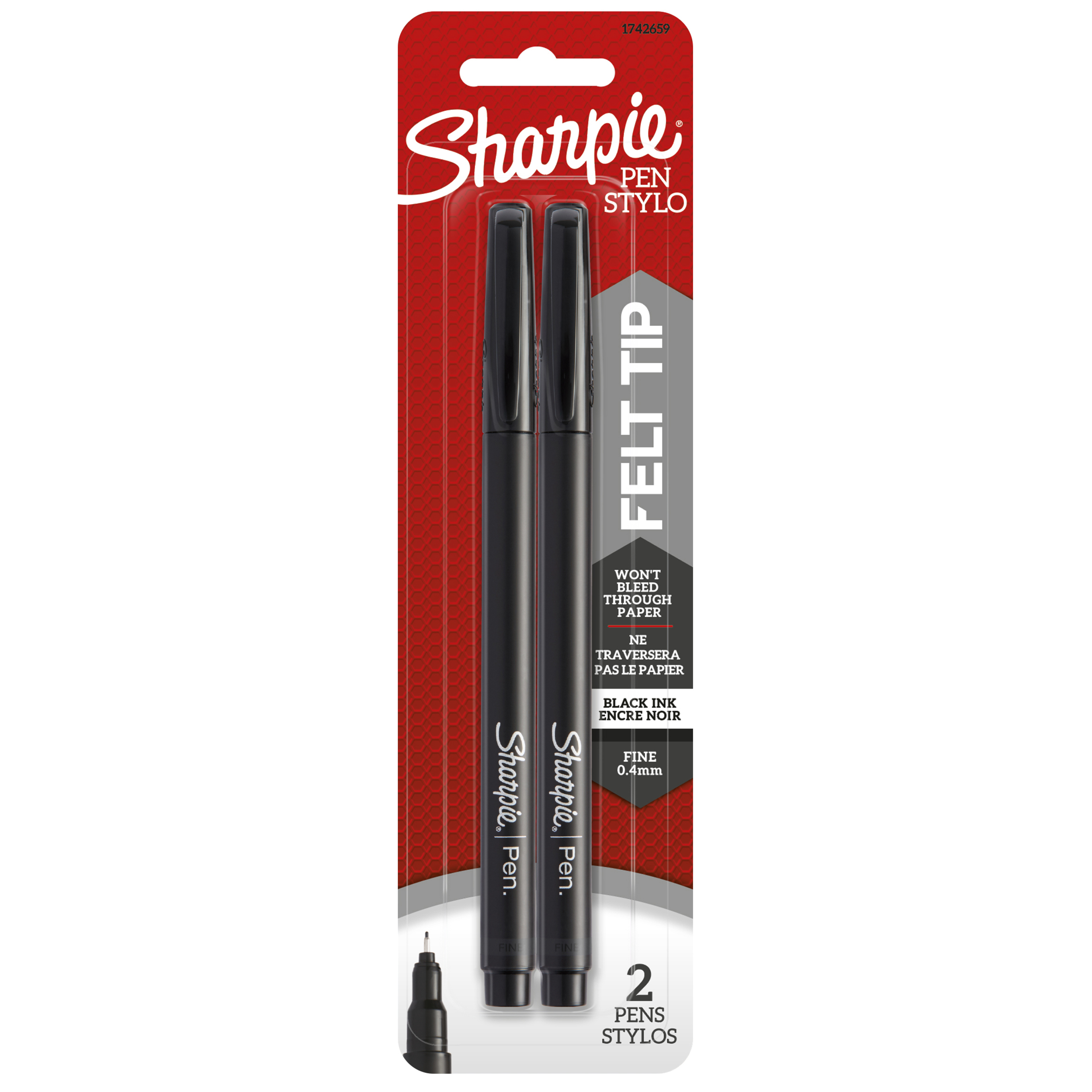 Sharpie Pens, Felt Tip, Fine Point (0.4 mm), Black, 2 Count