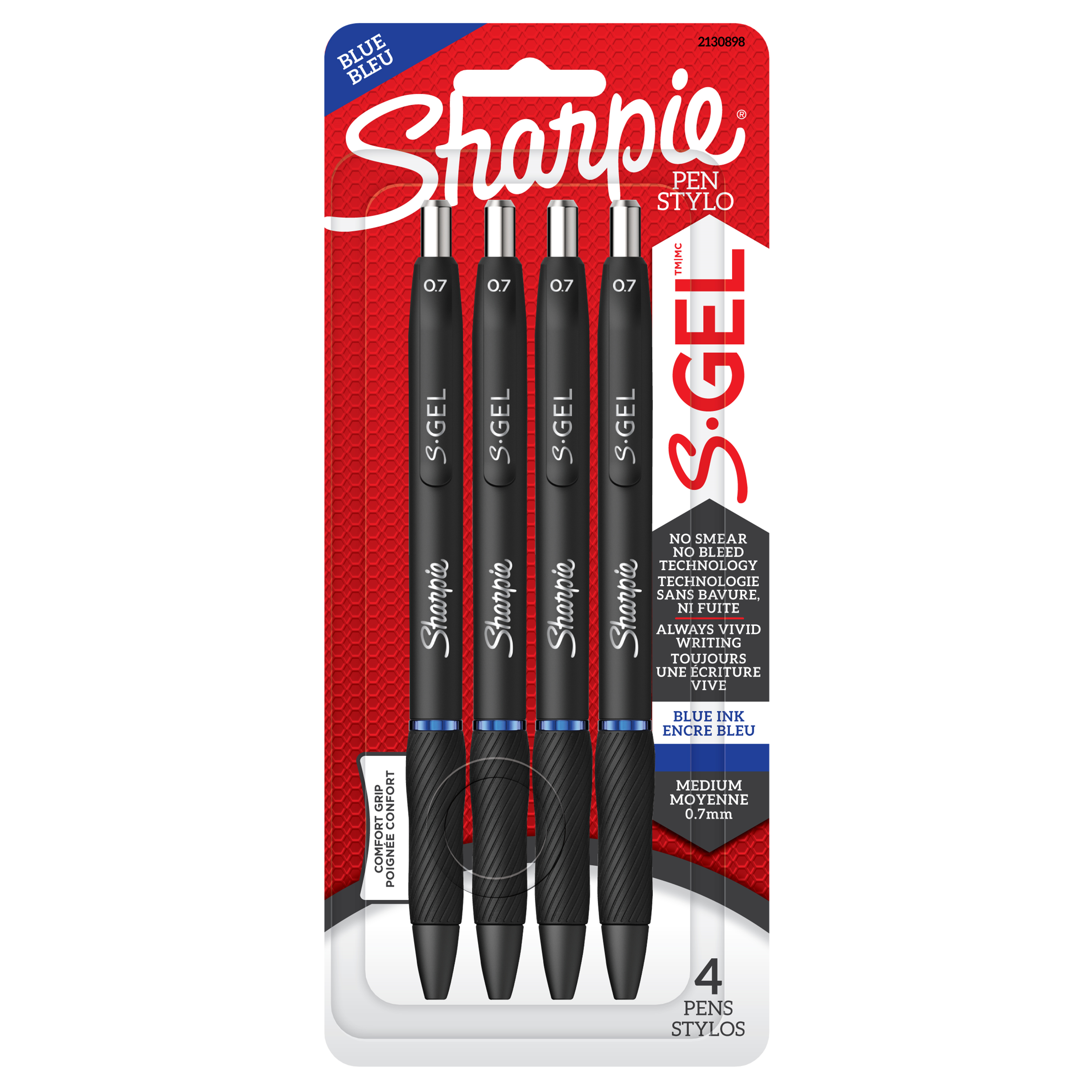 Sharpie 2130898 S-Gel Retractable Gel Pens, Medium Point 0.7mm, Blue Ink, 4 Count