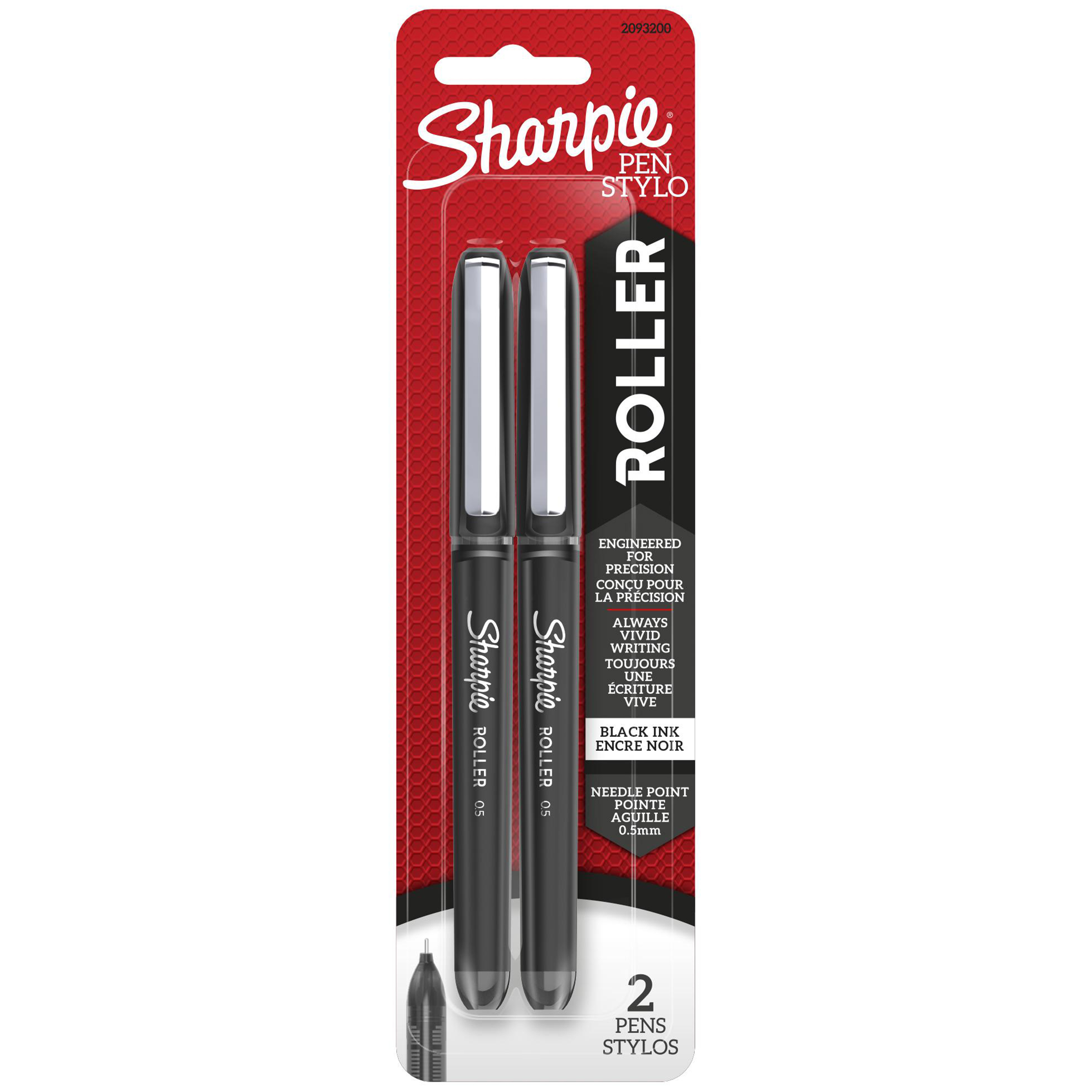 Sharpie Rollerball Pen, Needle Point (0.5 mm) Precision Pen, Black Ink, 2 Count