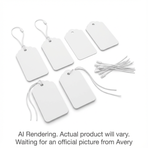 Avery Laser/Inkjet White Printable Tags w Strings, 2" x 1¼", 10 sheets/env, 180 tags/env