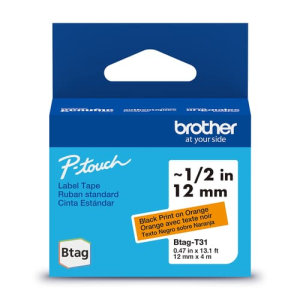 Brother Genuine BTAGT31 Non-Laminated Tape for P-touch Label Makers, Black on Orange ? 12 mm wide x 4 m long