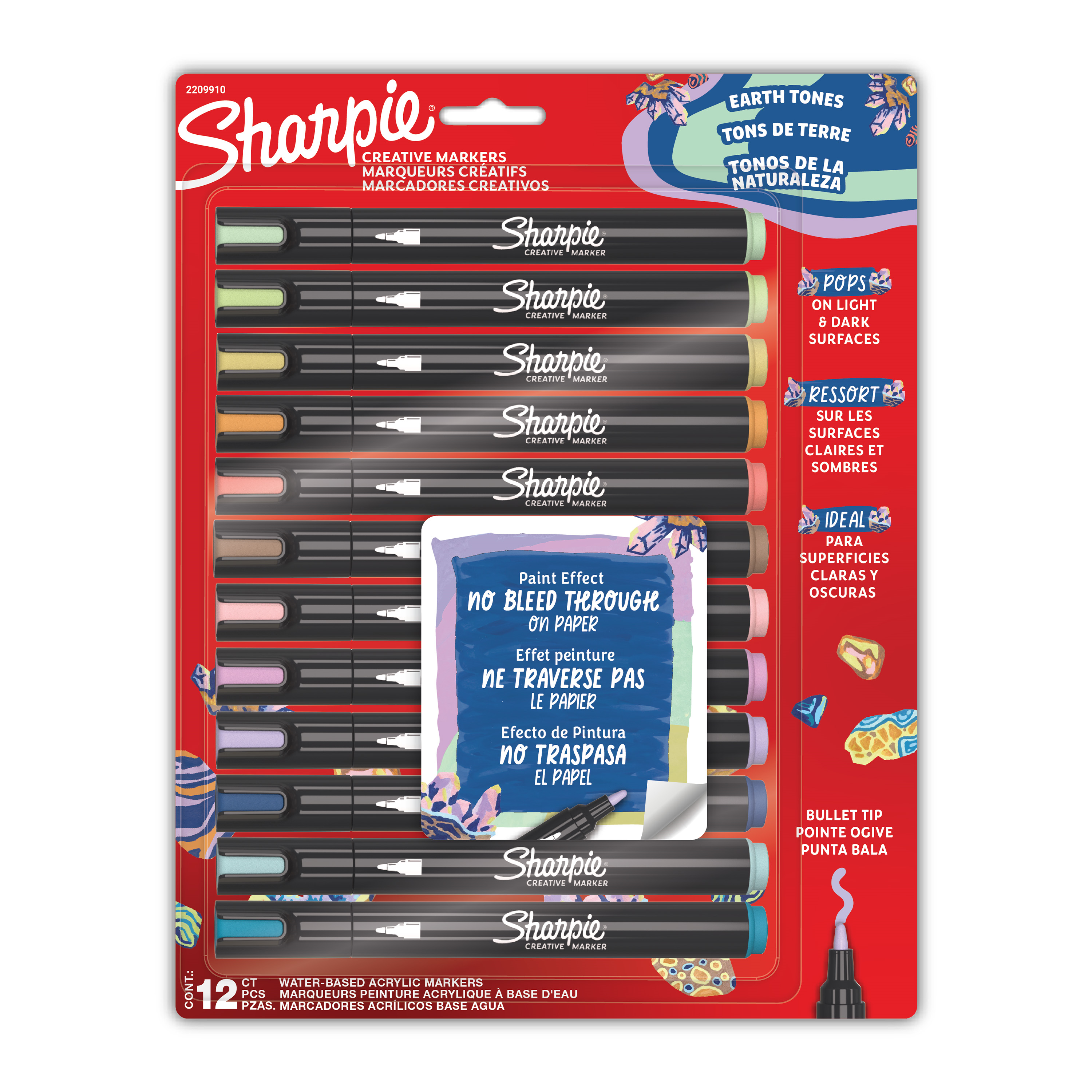 Sharpie Creative Markers, Earth Tones, Water-Based Acrylic Markers, Bullet Tip, Assorted Colours, 12 Count