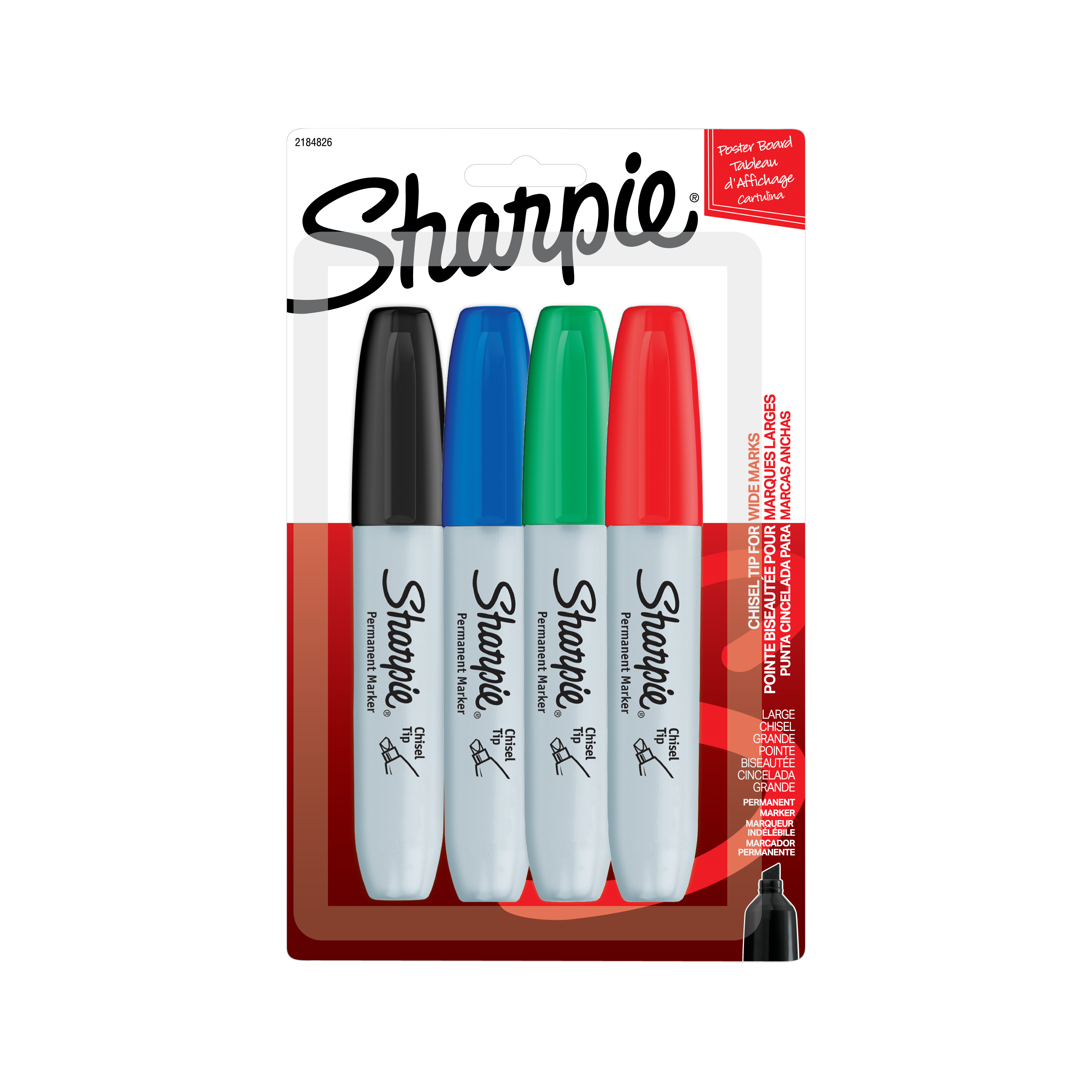 Sharpie Permanent Markers, Chisel Tip, Assorted Colours, 4 Count