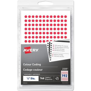 Avery Hand-write Colour Coding Labels ?" Round, Removable, Red, 768/pkg