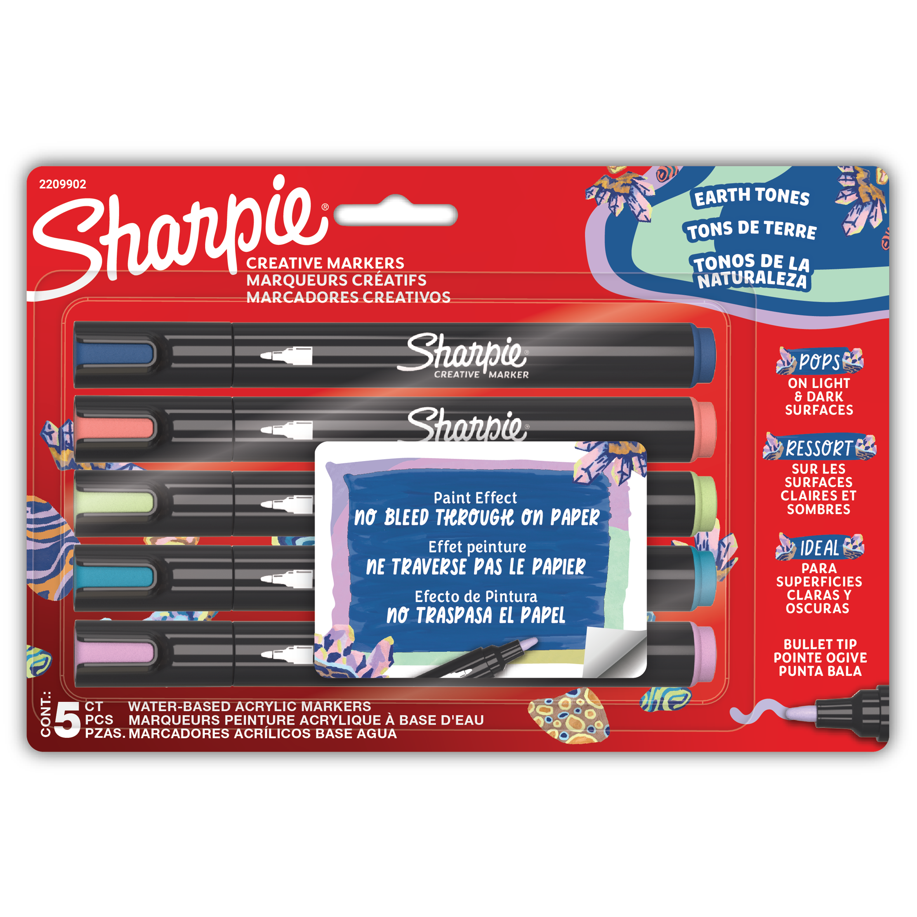 Sharpie Creative Markers, Earth Tones, Water-Based Acrylic Markers, Bullet Tip, Assorted Colours, 5 Count