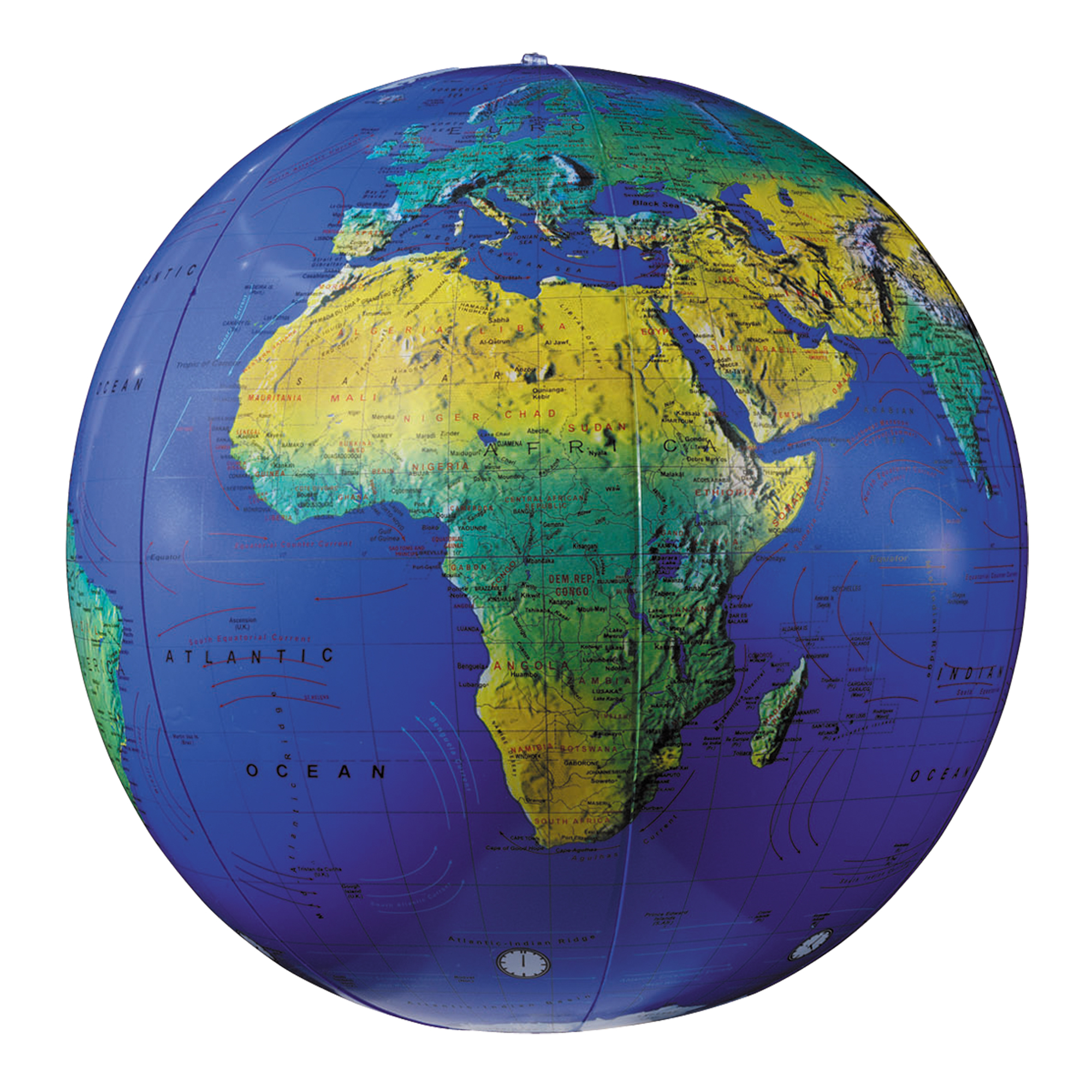 Inflatable Blue Ocean Globe 16"/60.5Cm Diameter Topographical (English)