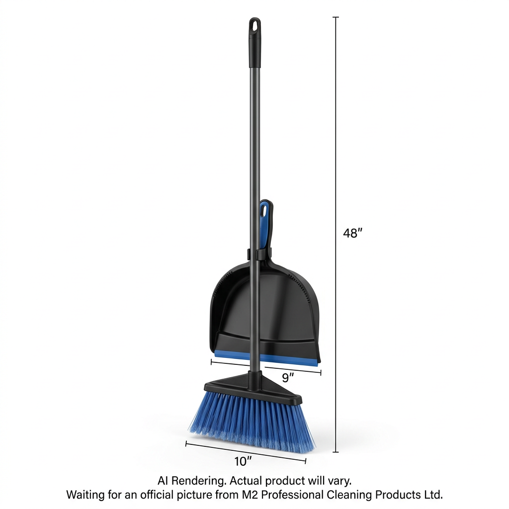 10" Mars Angle Broom Blue/Black w/48" Handle & w/9" Clip On Dust pan