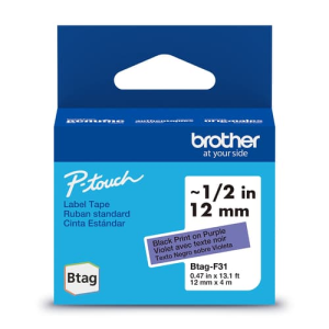Brother Genuine BTAGF31 Non-Laminated Tape for P-touch Label Makers, Black on Purple ? 12 mm wide x 4 m long